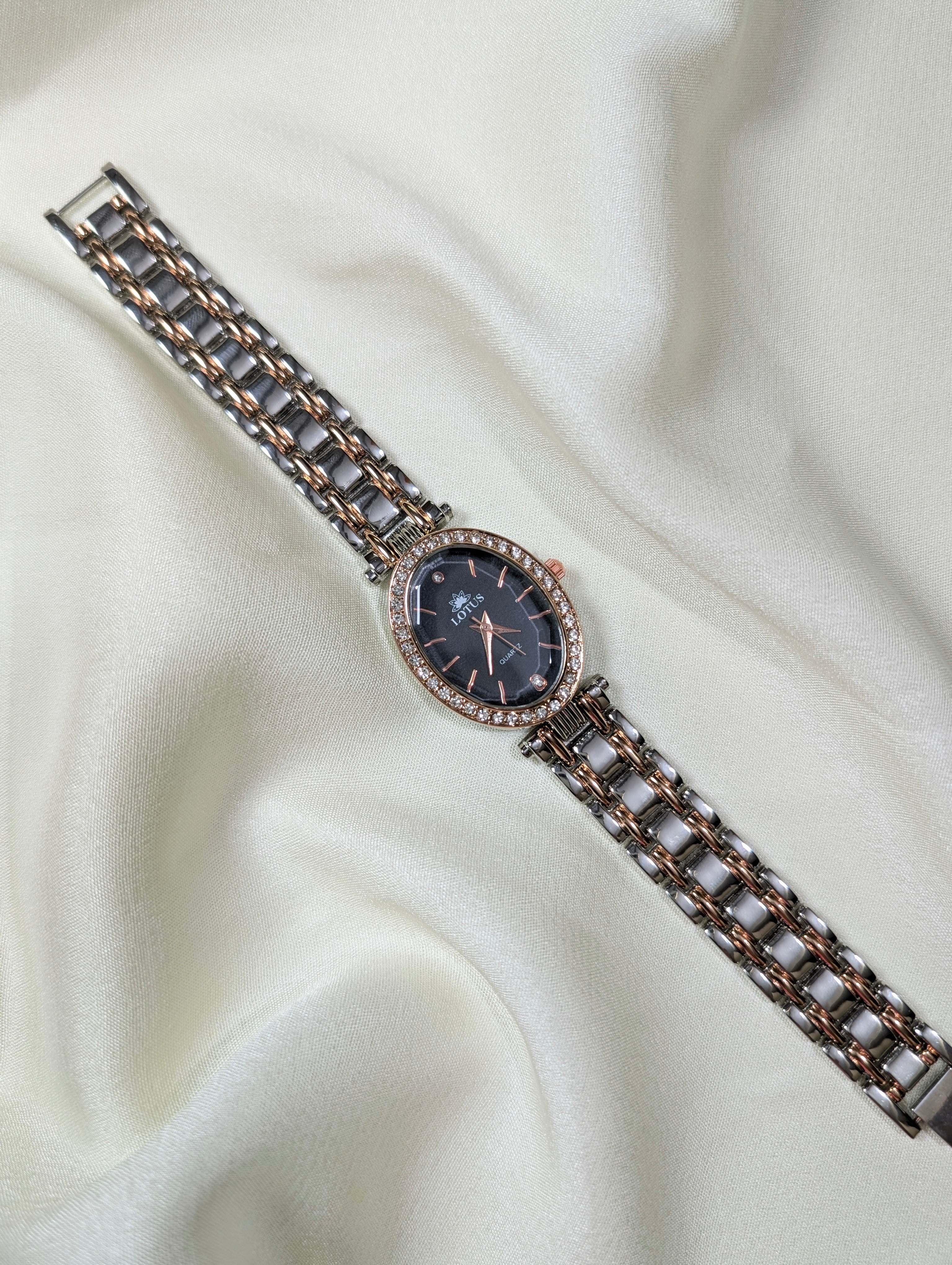 Lotus Oval Diamond Accent Watch