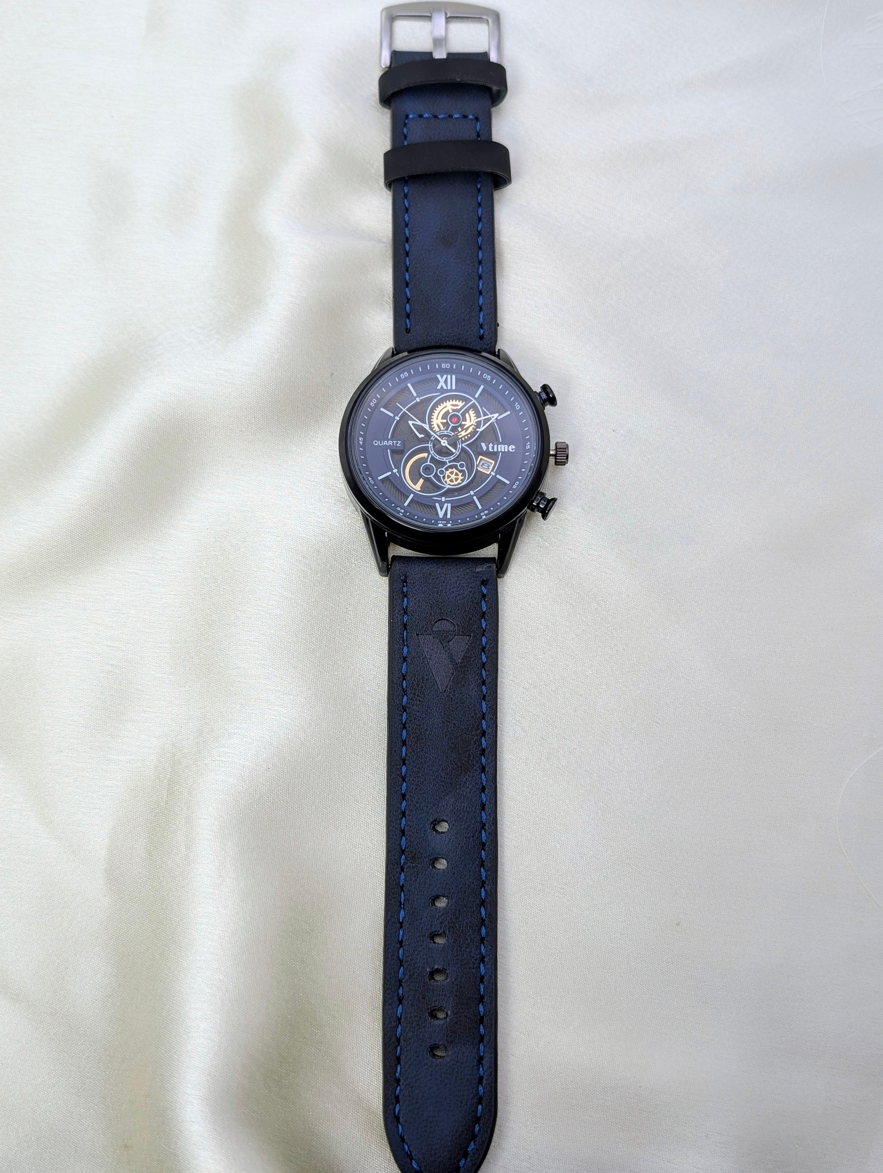 Stylish Gents' Watches: Black Dial & Colored Leather Straps for men
