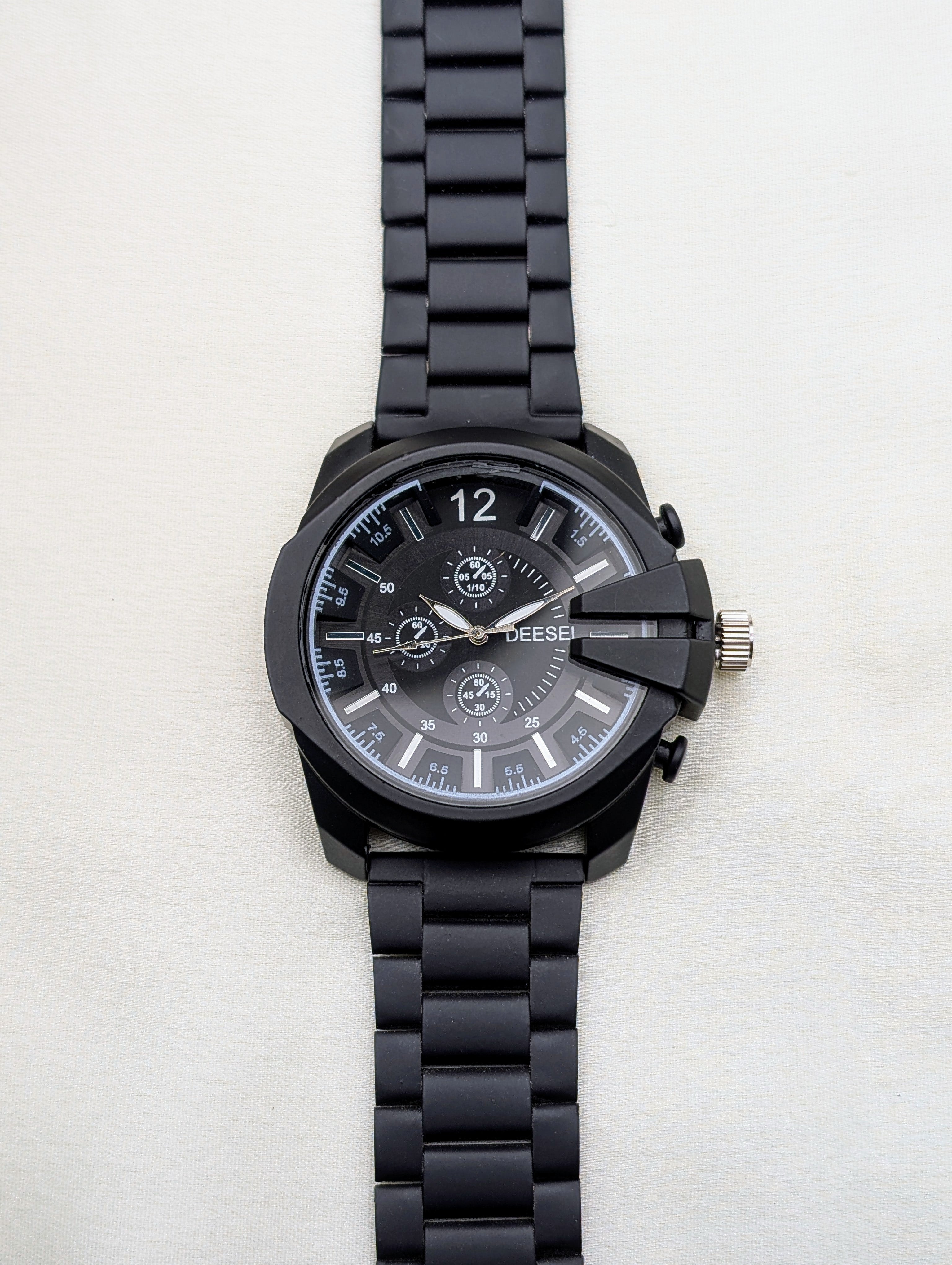 Matte Black Chronograph Watch with Bold Dial