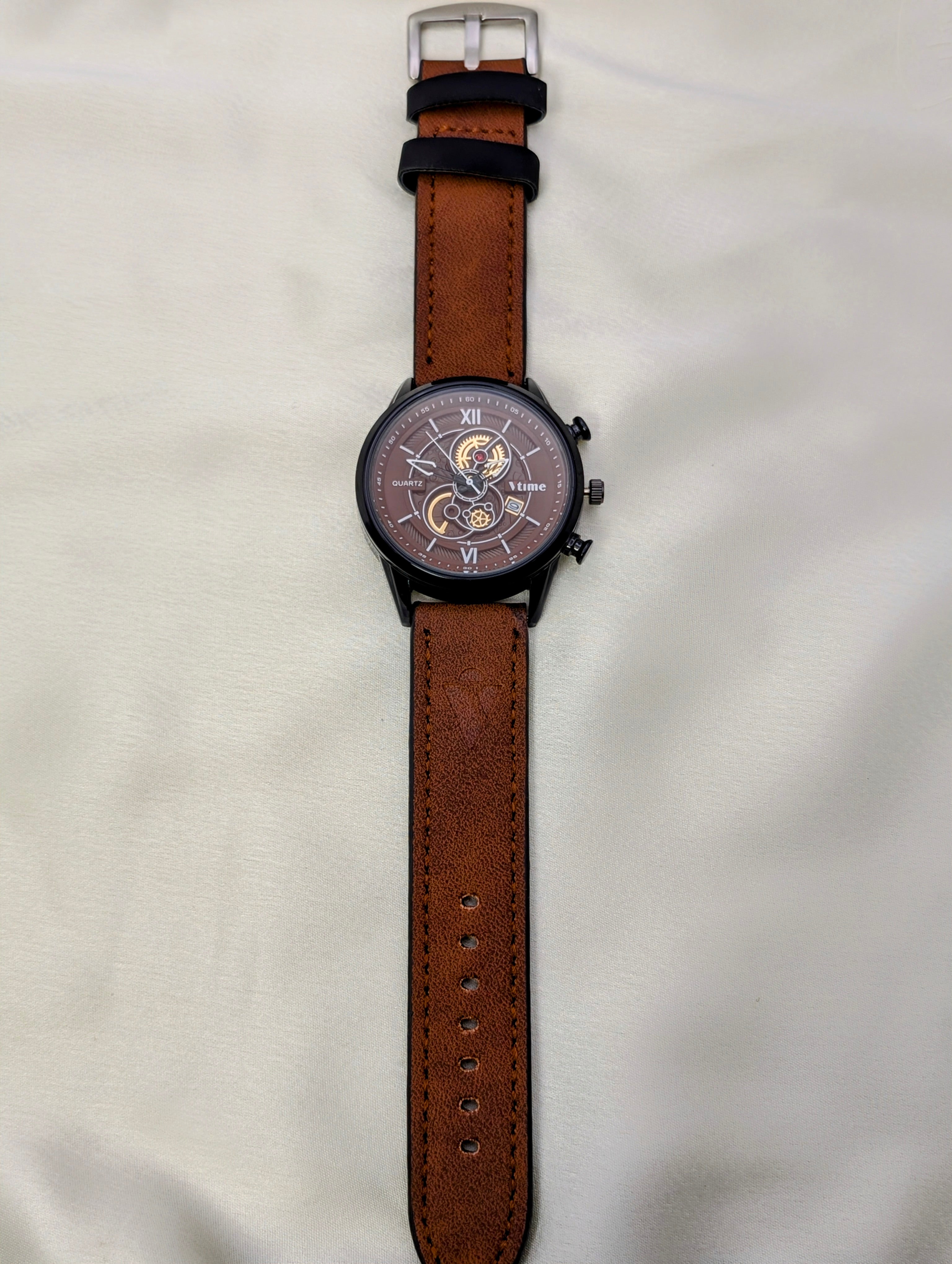 Stylish Gents' Watches: Black Dial & Colored Leather Straps for men