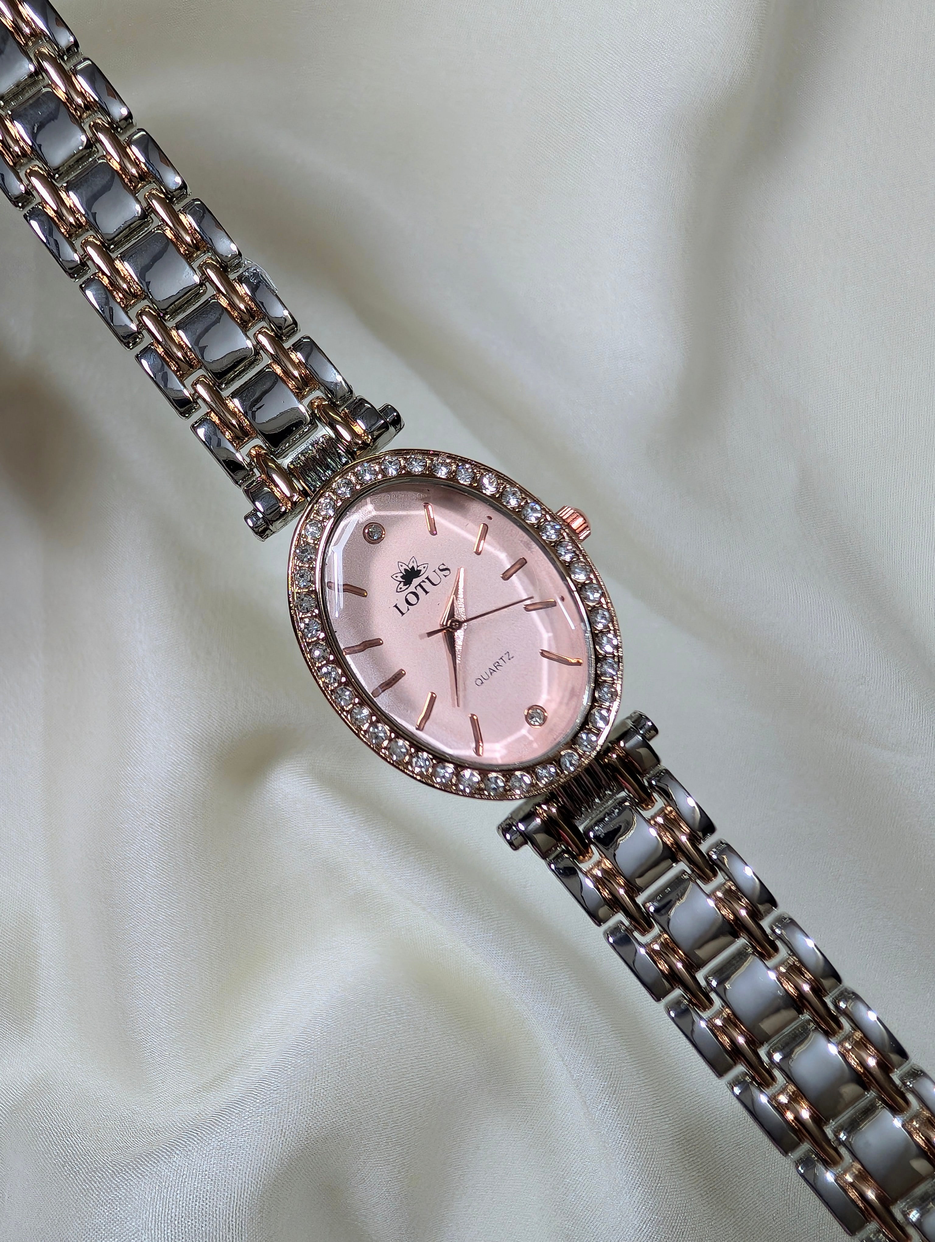 Lotus Oval Diamond Accent Watch