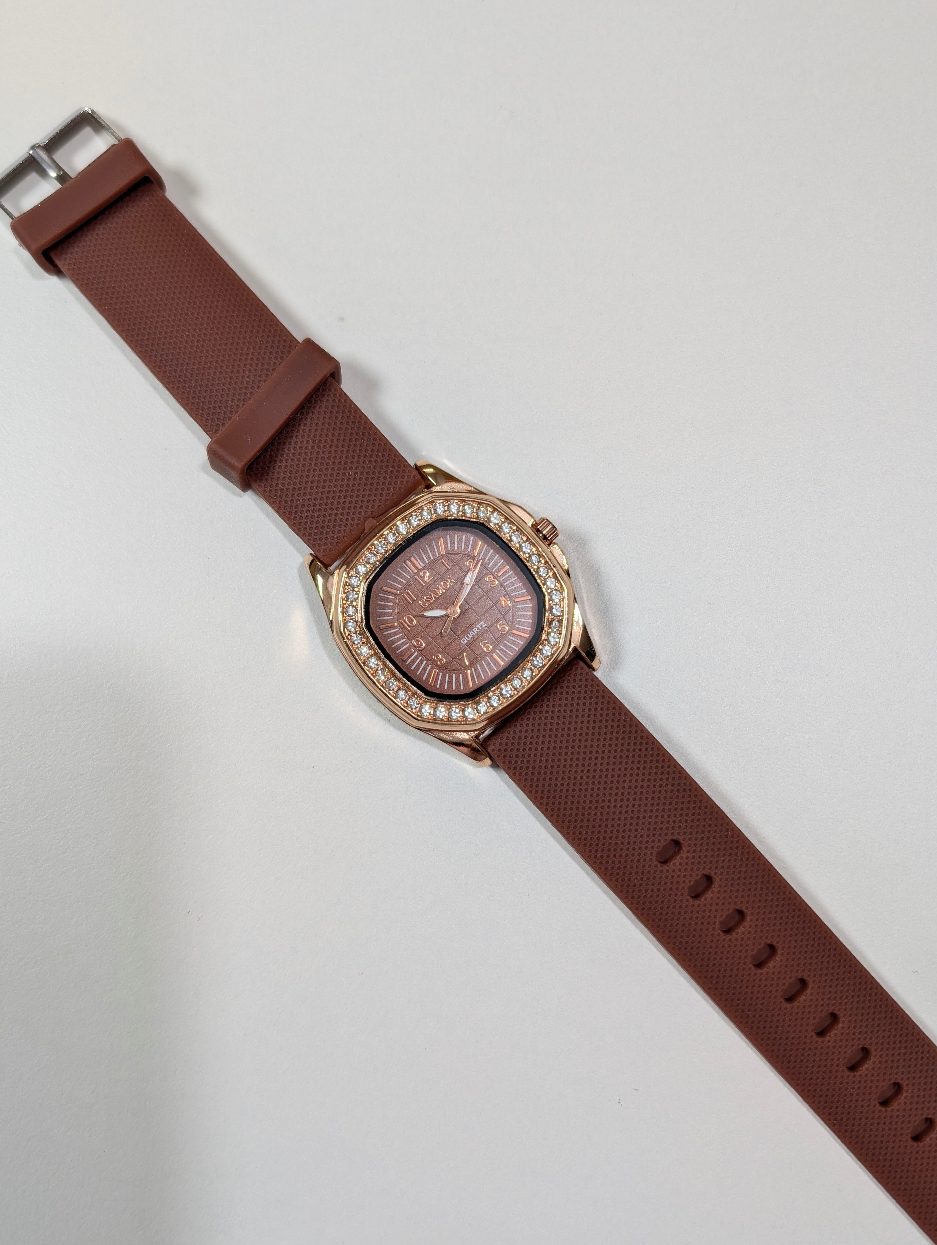 Elegant Women's Brown Crystal Watch