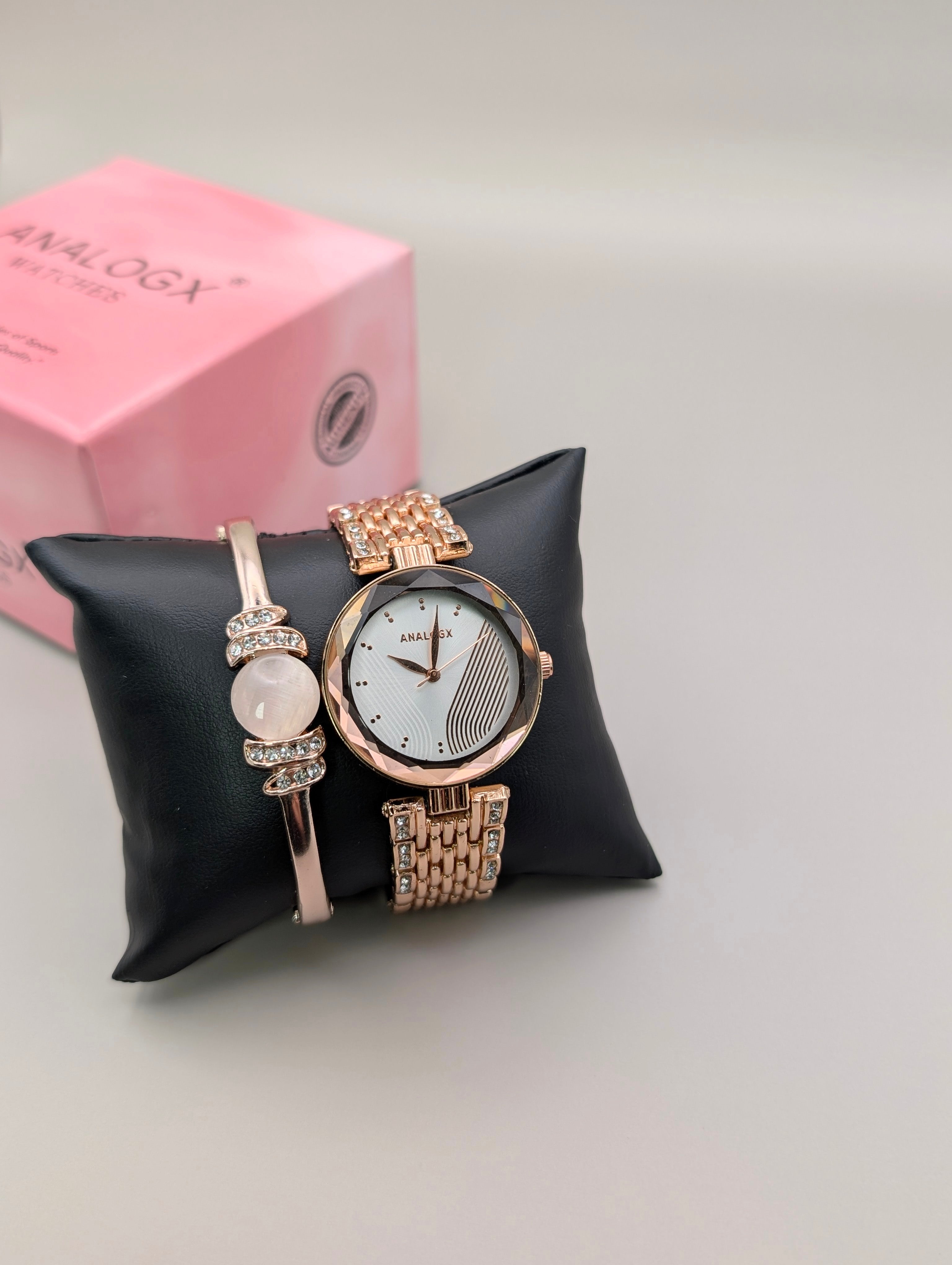 Rose Gold Crystal Women's Watch & Bracelet Set