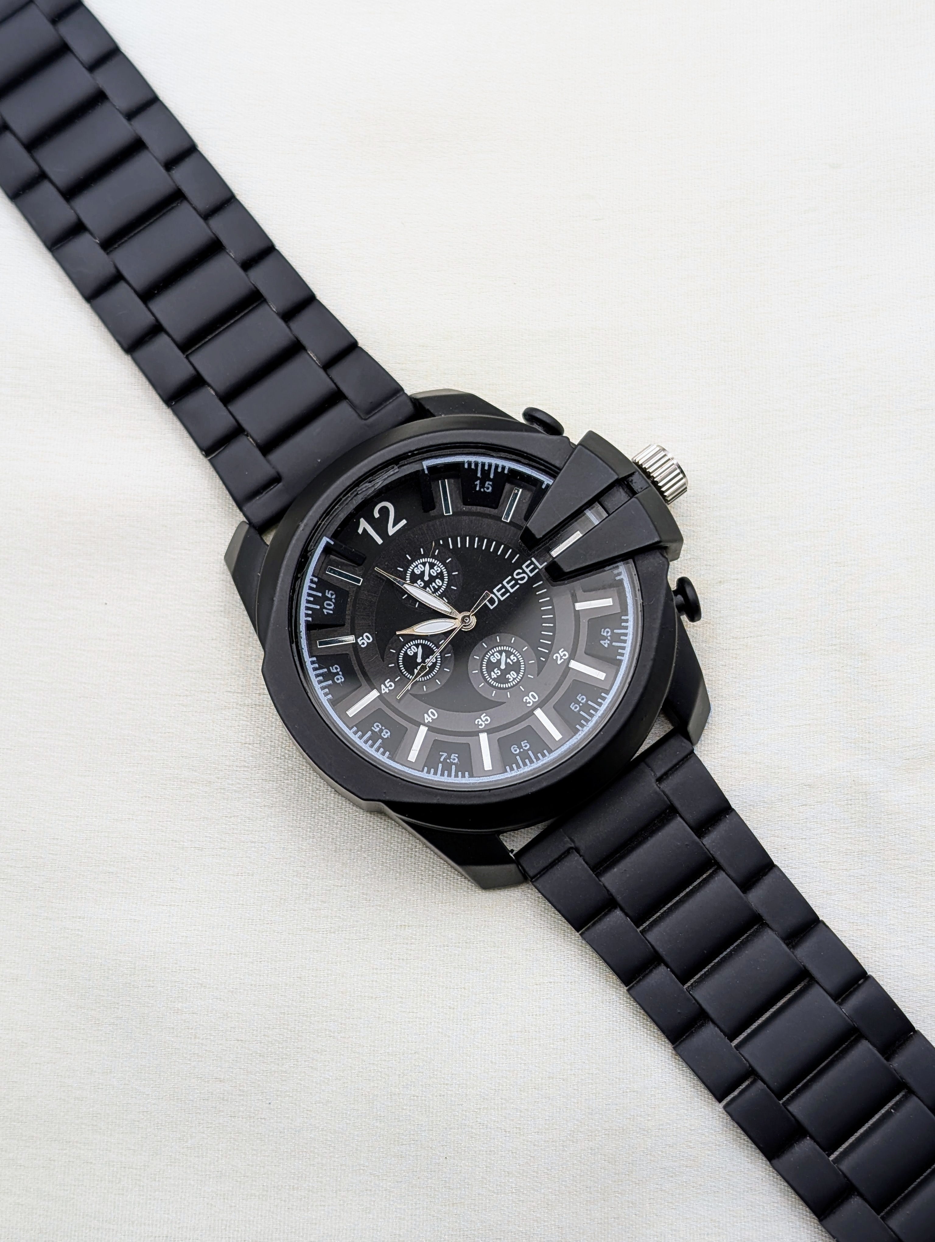 Matte Black Chronograph Watch with Bold Dial