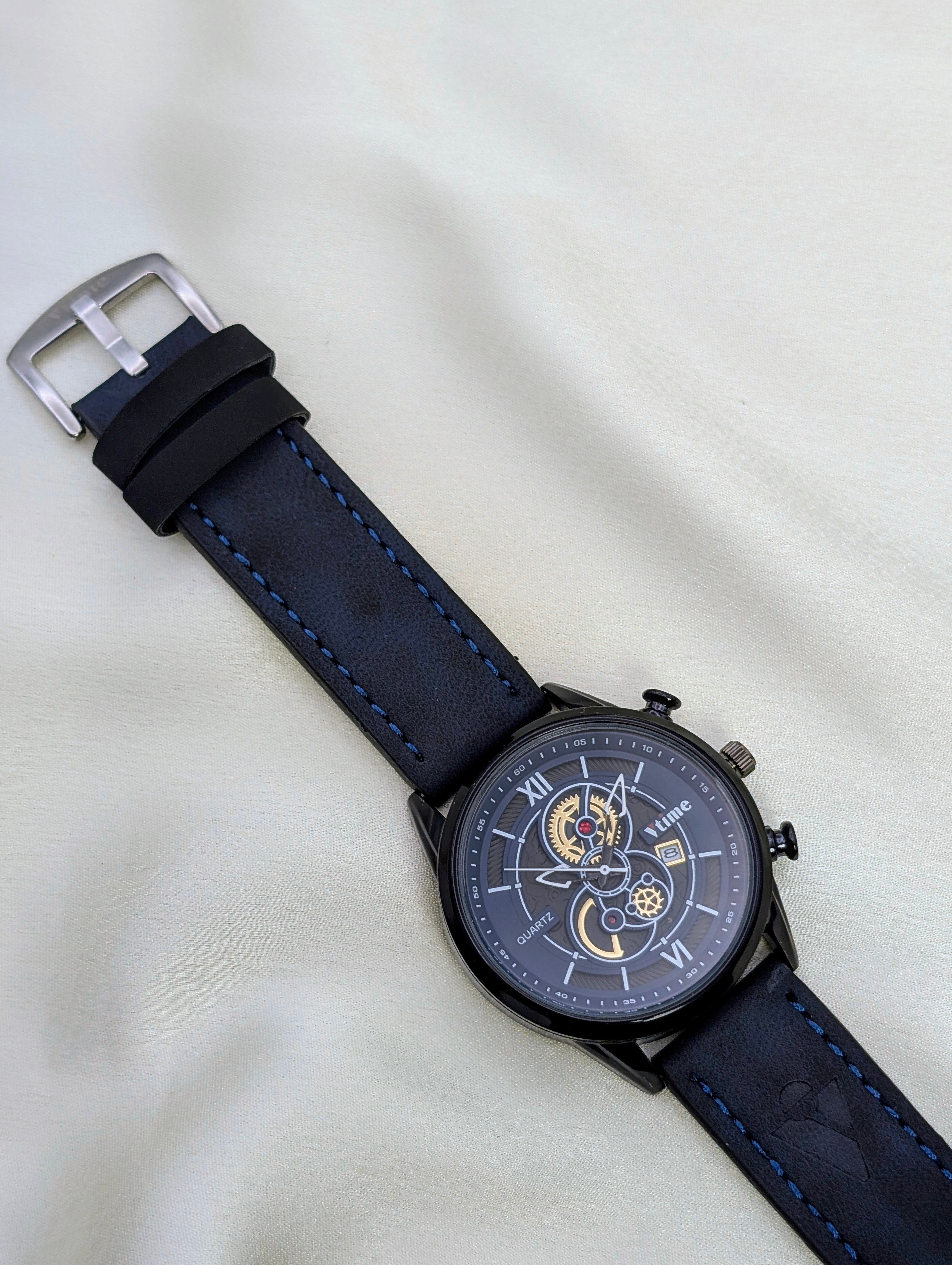 Stylish Gents' Watches: Black Dial & Colored Leather Straps for men
