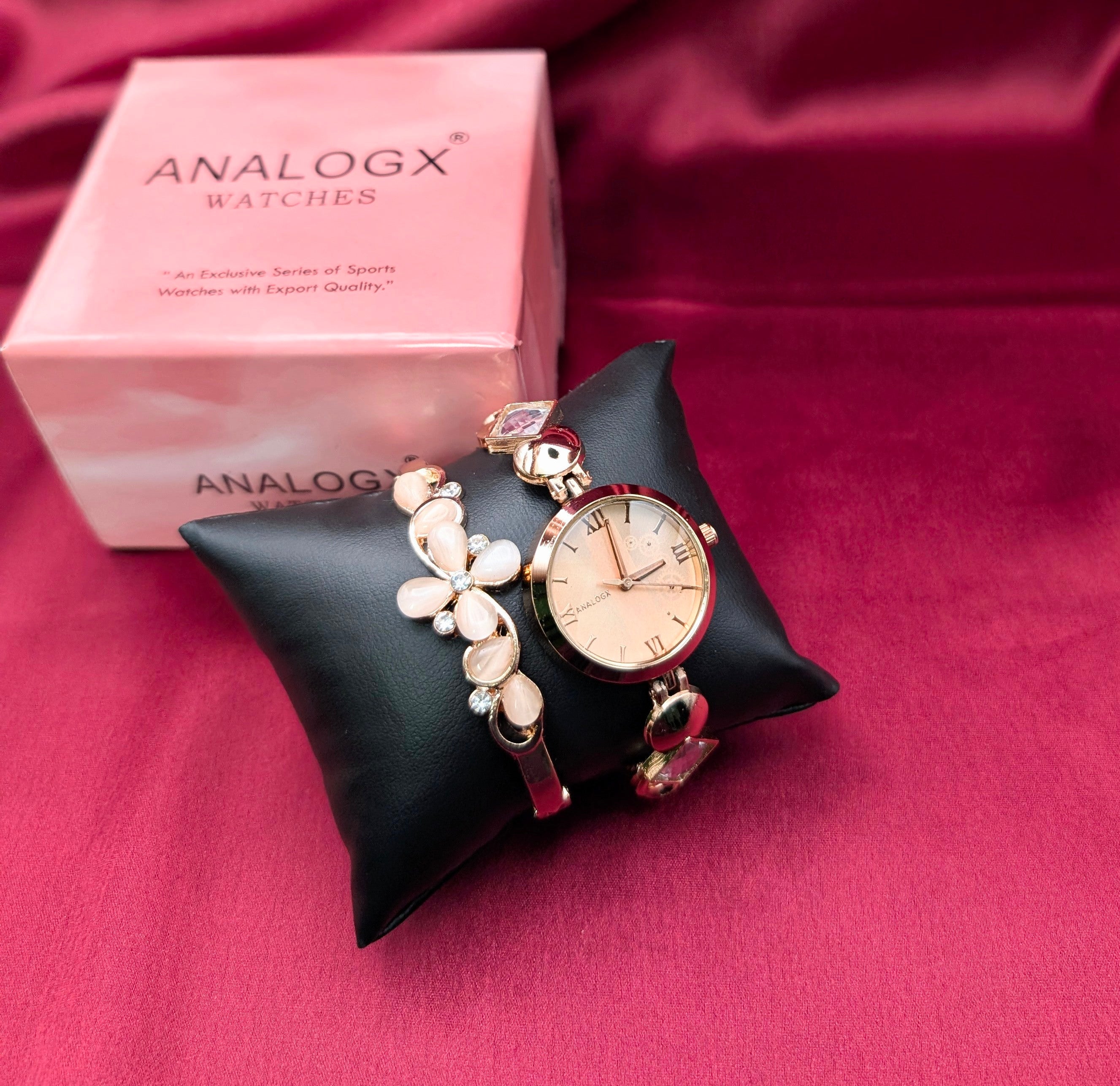 Chic Blossom Rose Gold Women's Watch & Bracelet Set