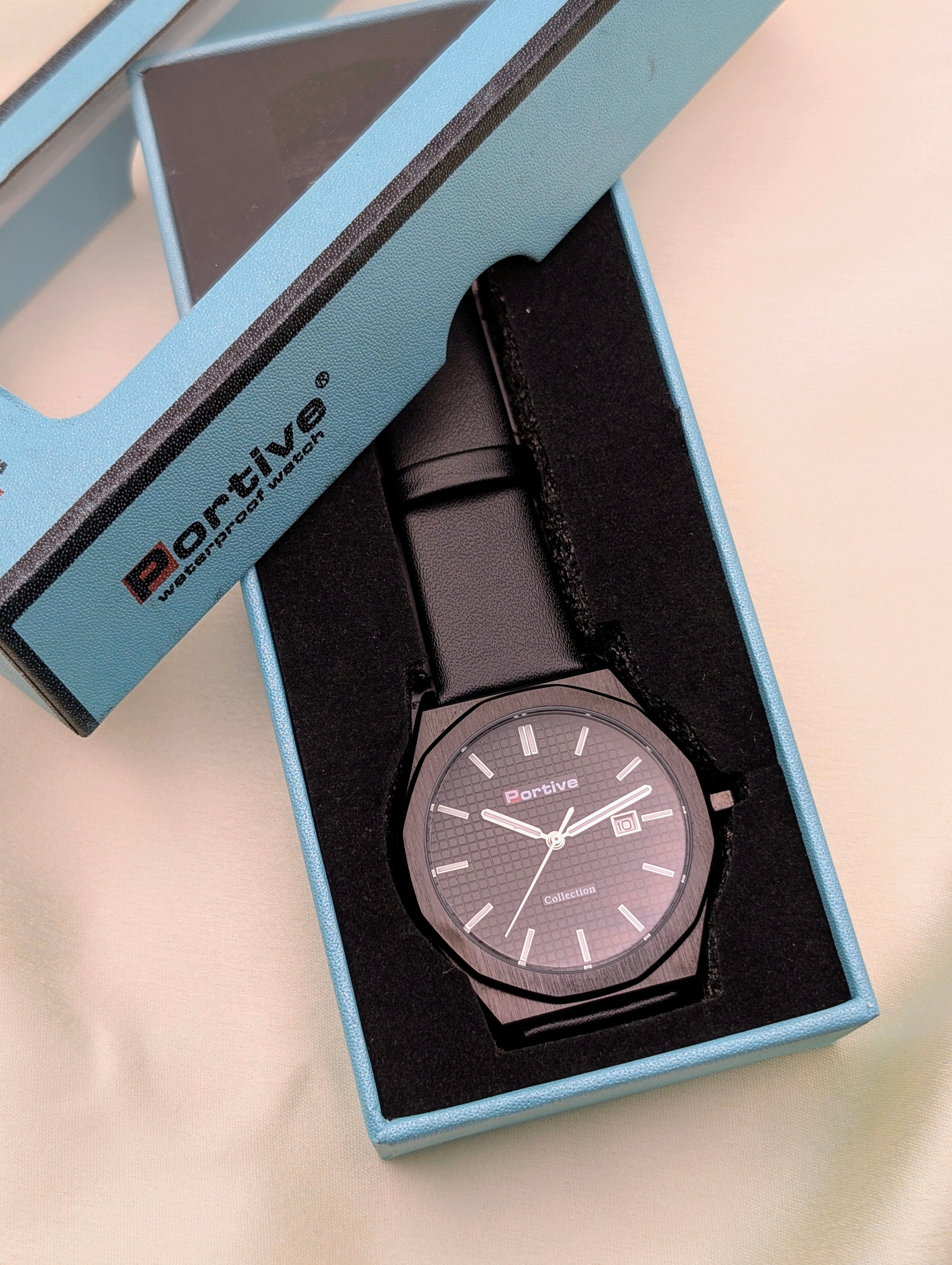Portive Collector Series – Matte Black Textured Dial Watch - Waterproof watch for men