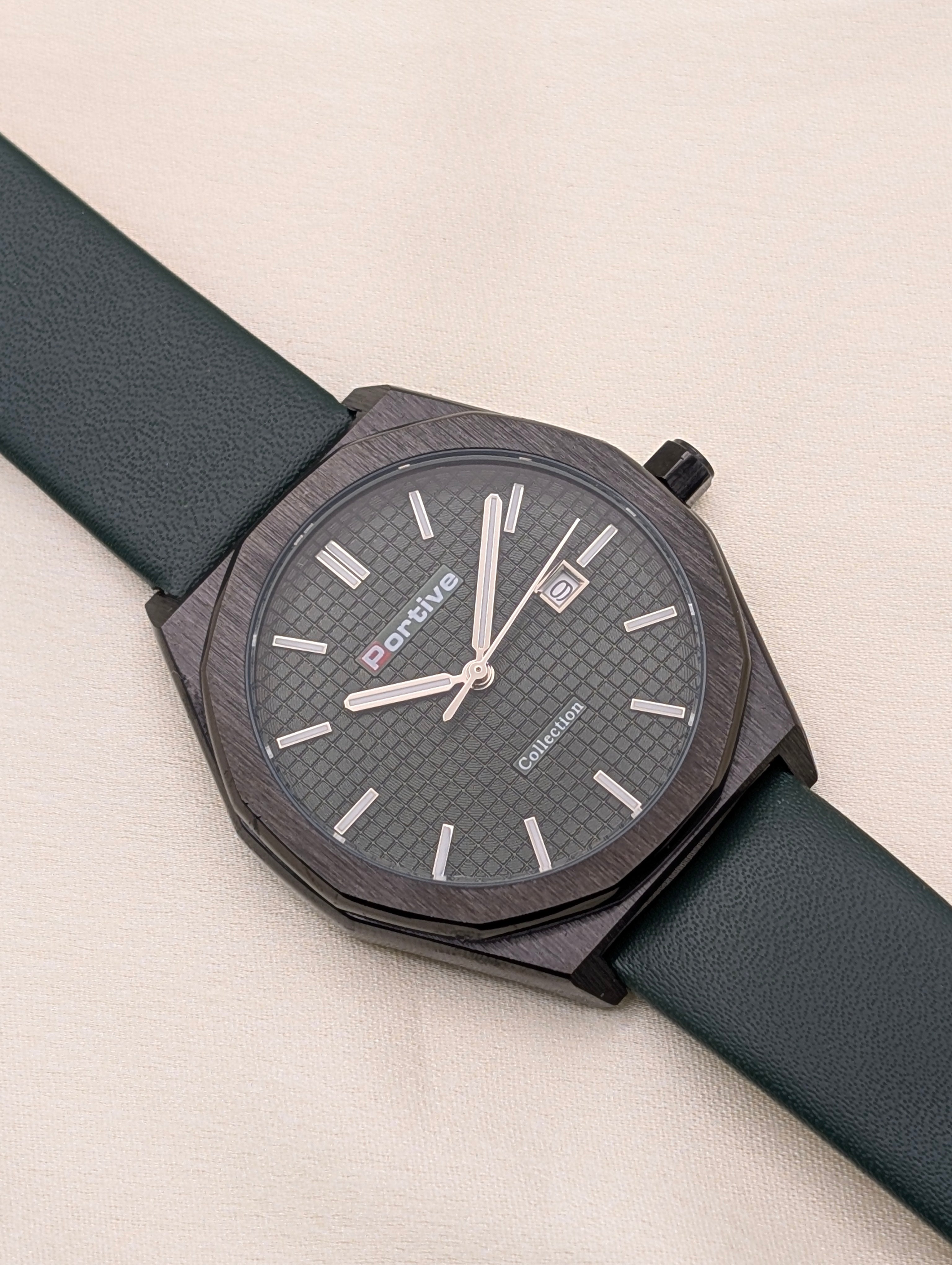 Portive Collector Series – Matte Black Textured Dial Watch - Waterproof watch for men