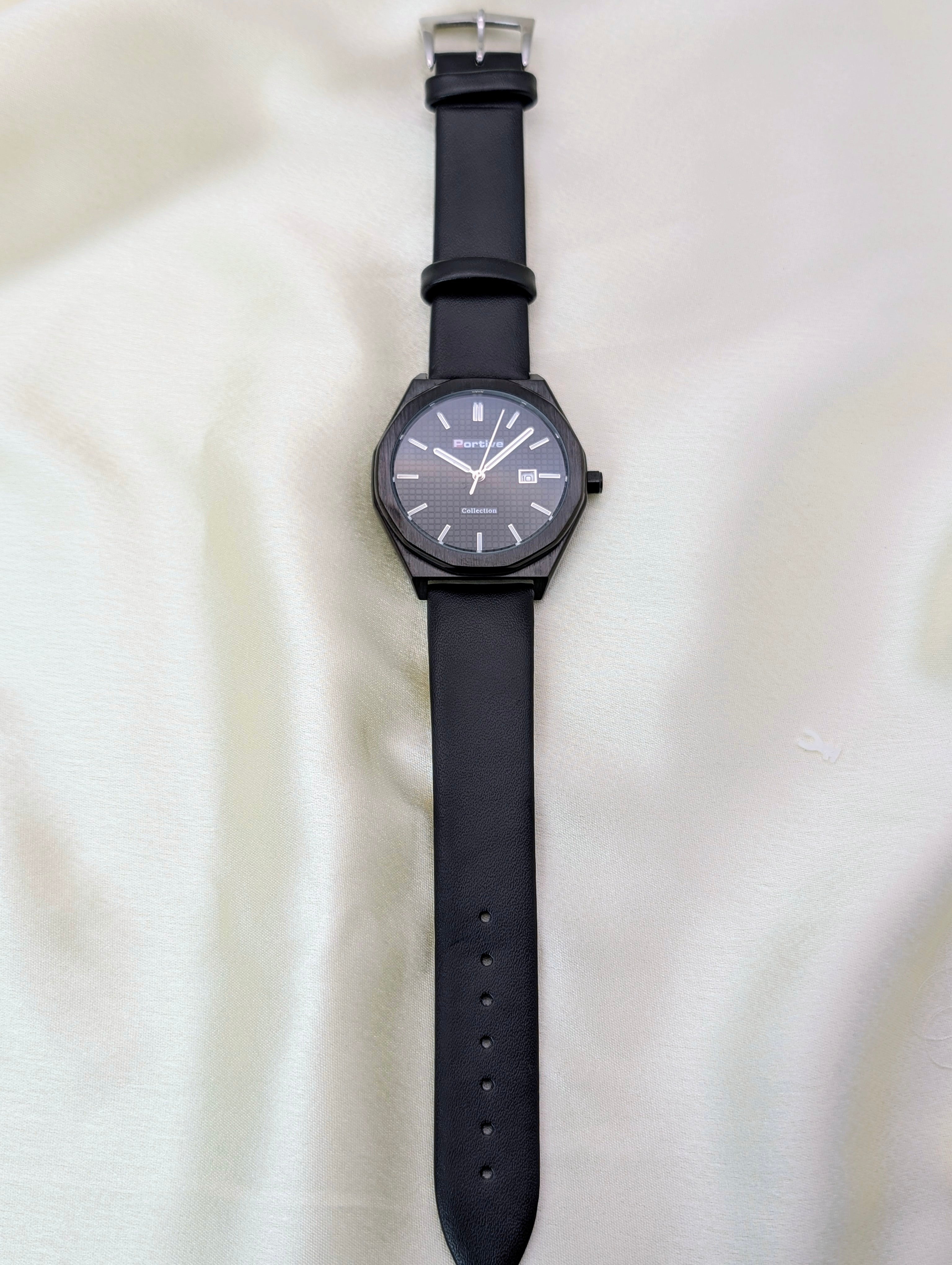 Portive Collector Series – Matte Black Textured Dial Watch - Waterproof watch for men