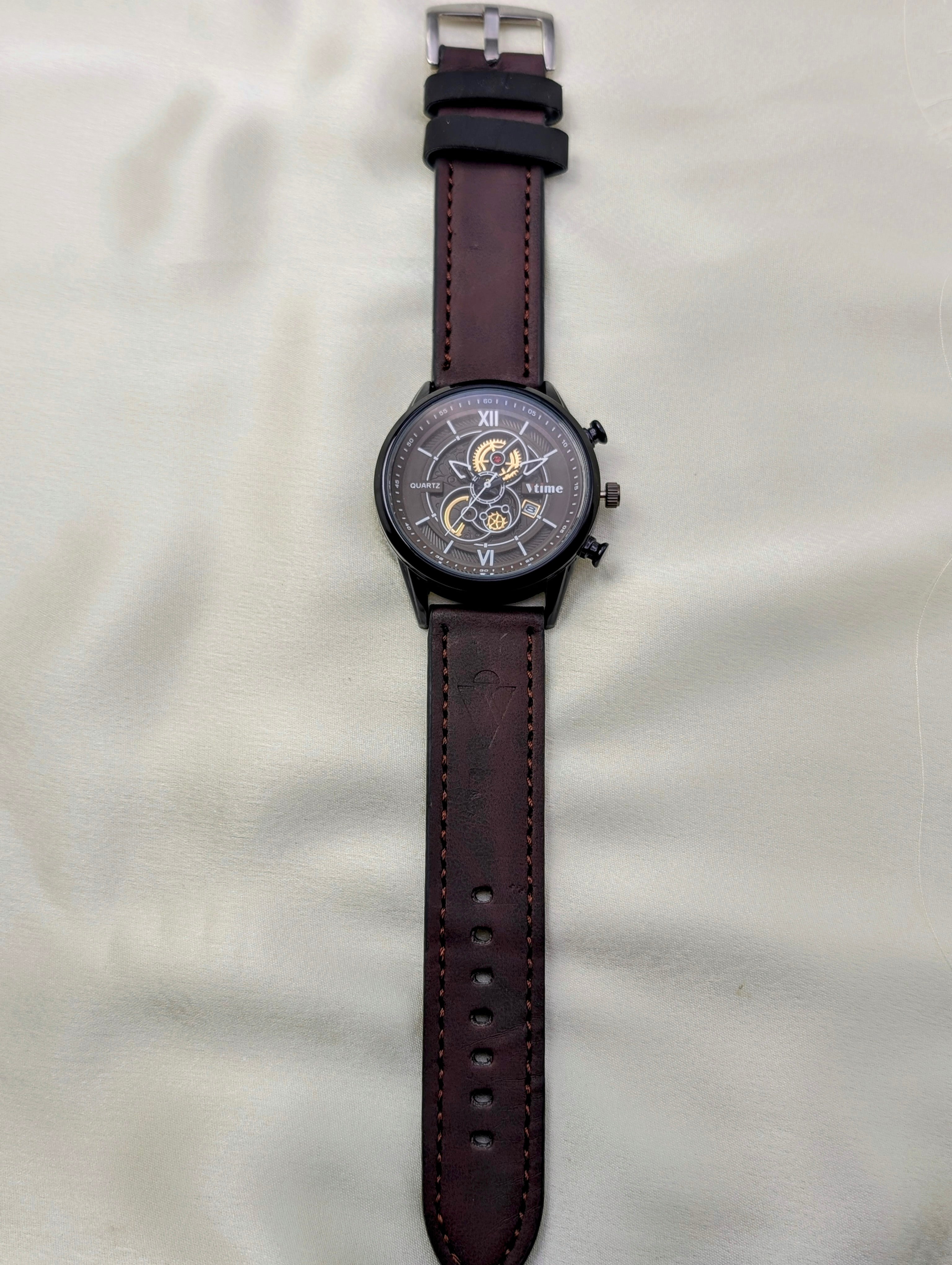 Stylish Gents' Watches: Black Dial & Colored Leather Straps for men