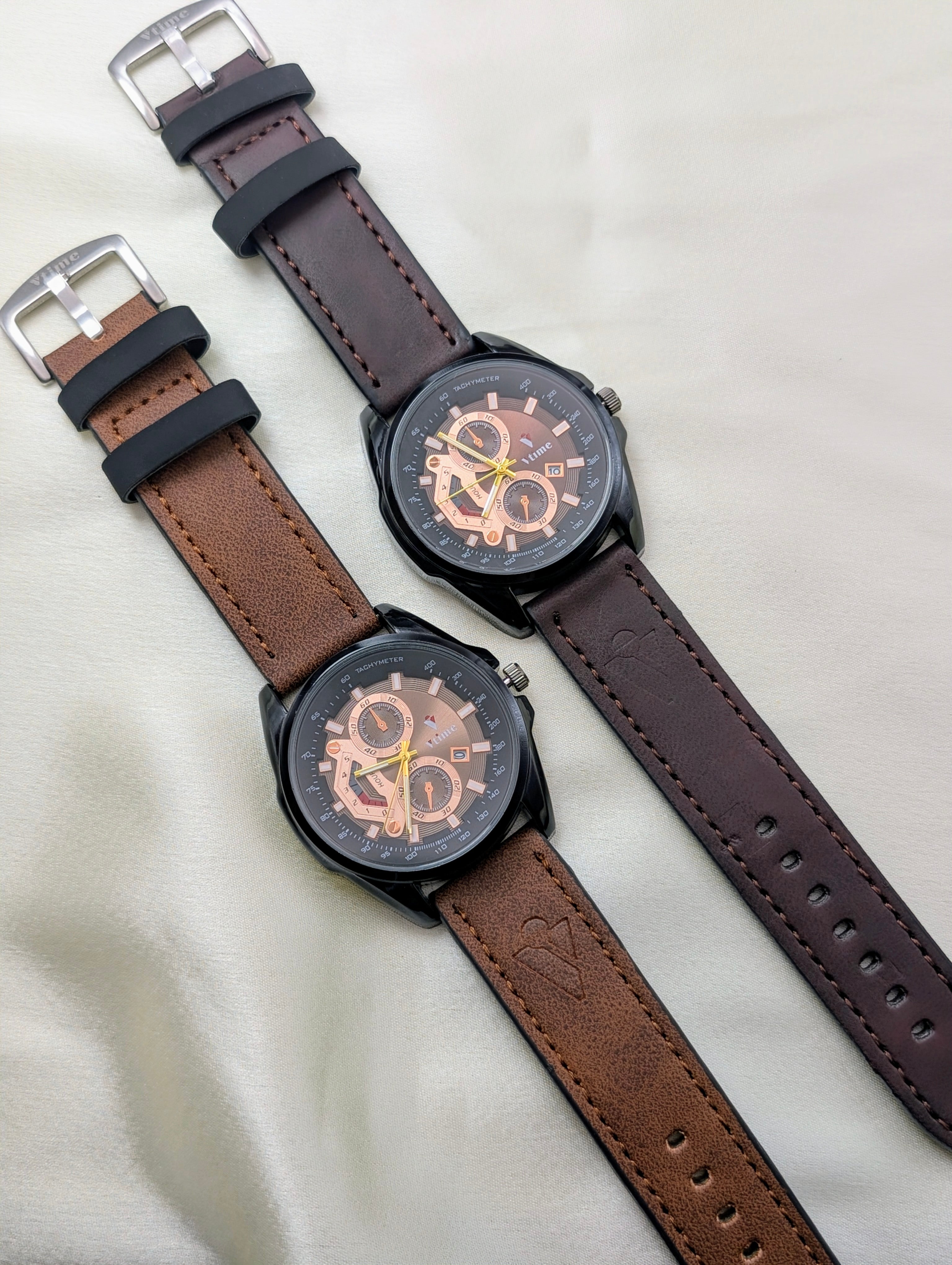 Rugged Brown Leather Chrono dial with Date Display for men