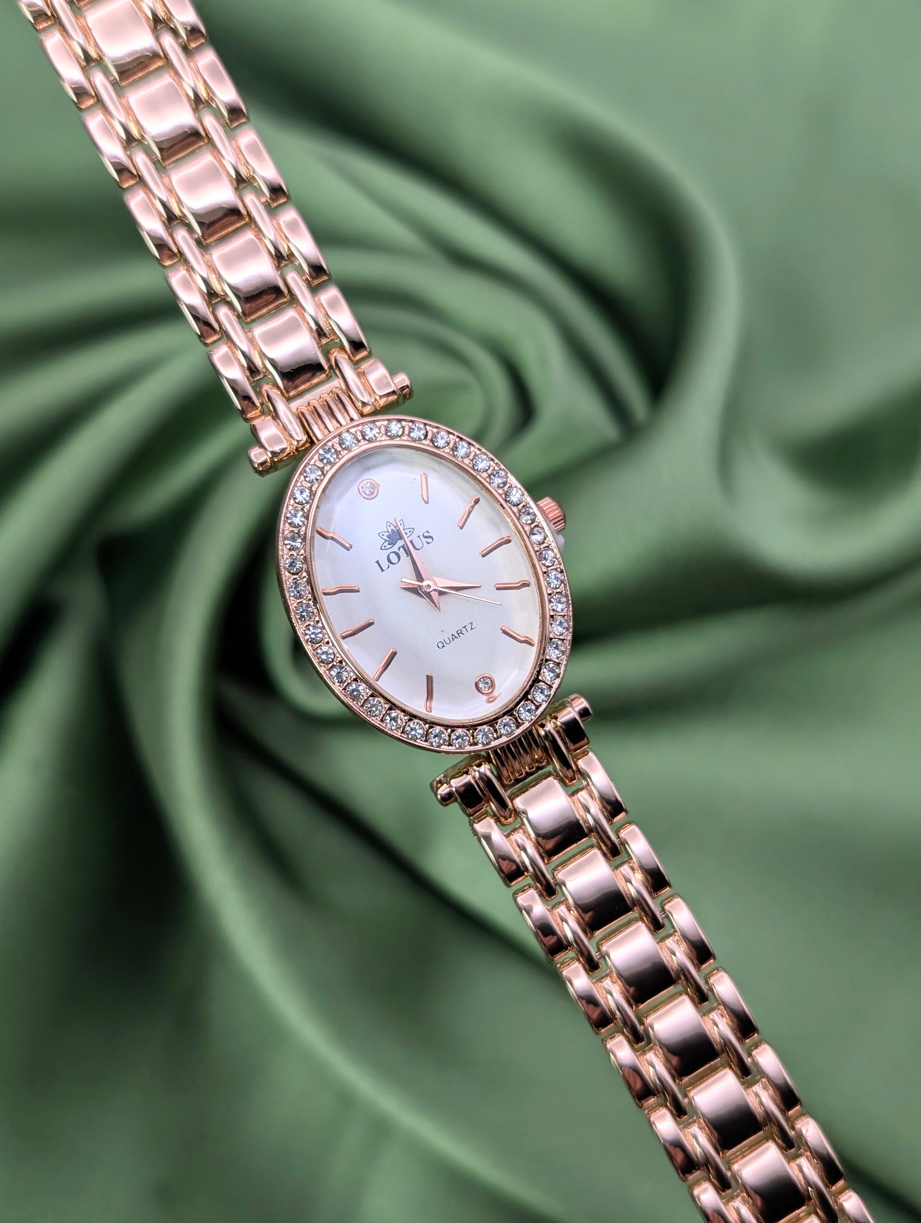 Elegant Oval Rose Gold Lotus Watch For Women