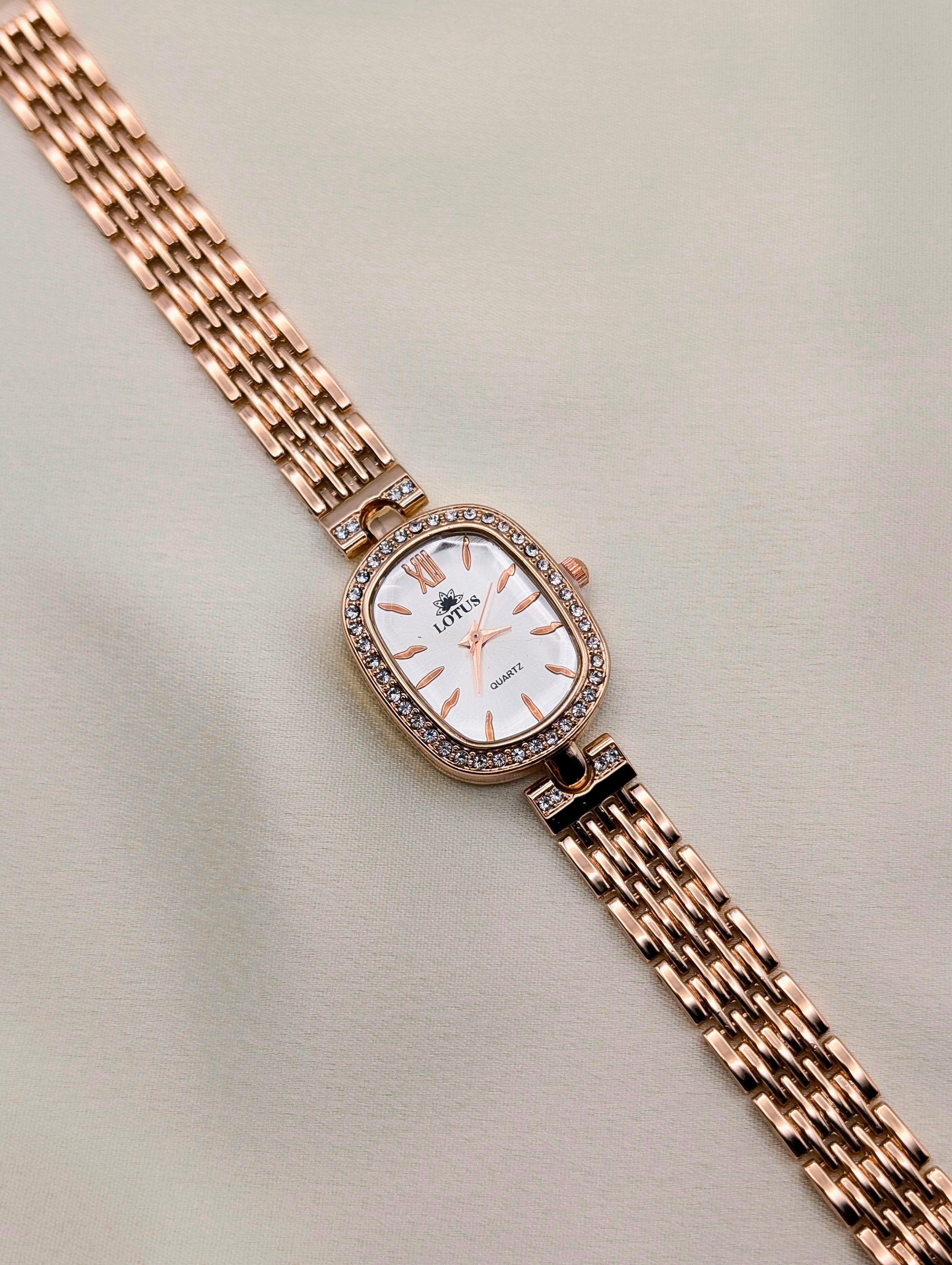 Women's Rose Gold Oval Dial Watch – LOTUS Crystal Elegance