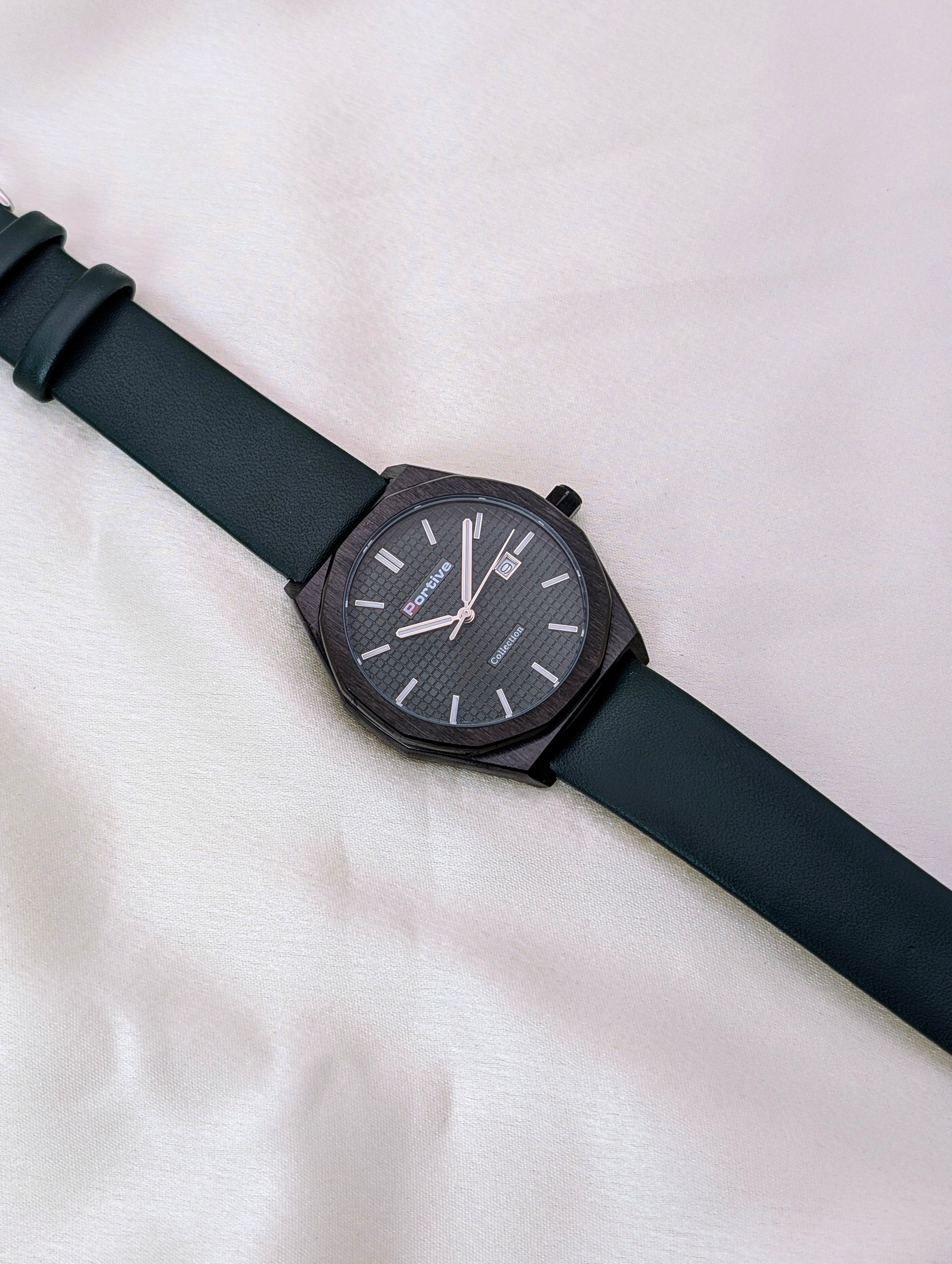 Portive Collector Series – Matte Black Textured Dial Watch - Waterproof watch for men
