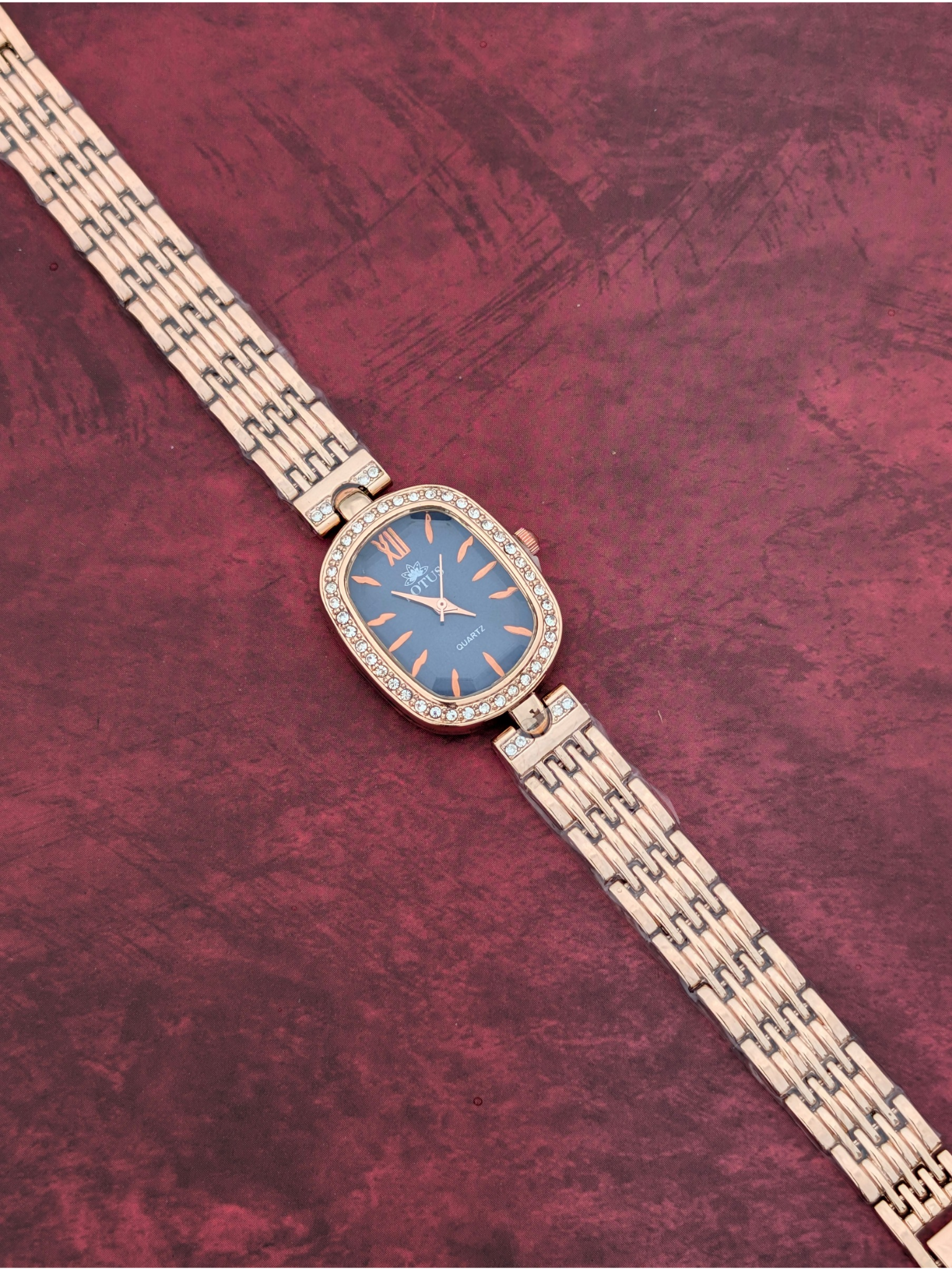 Women's Rose Gold Oval Dial Watch – LOTUS Crystal Elegance