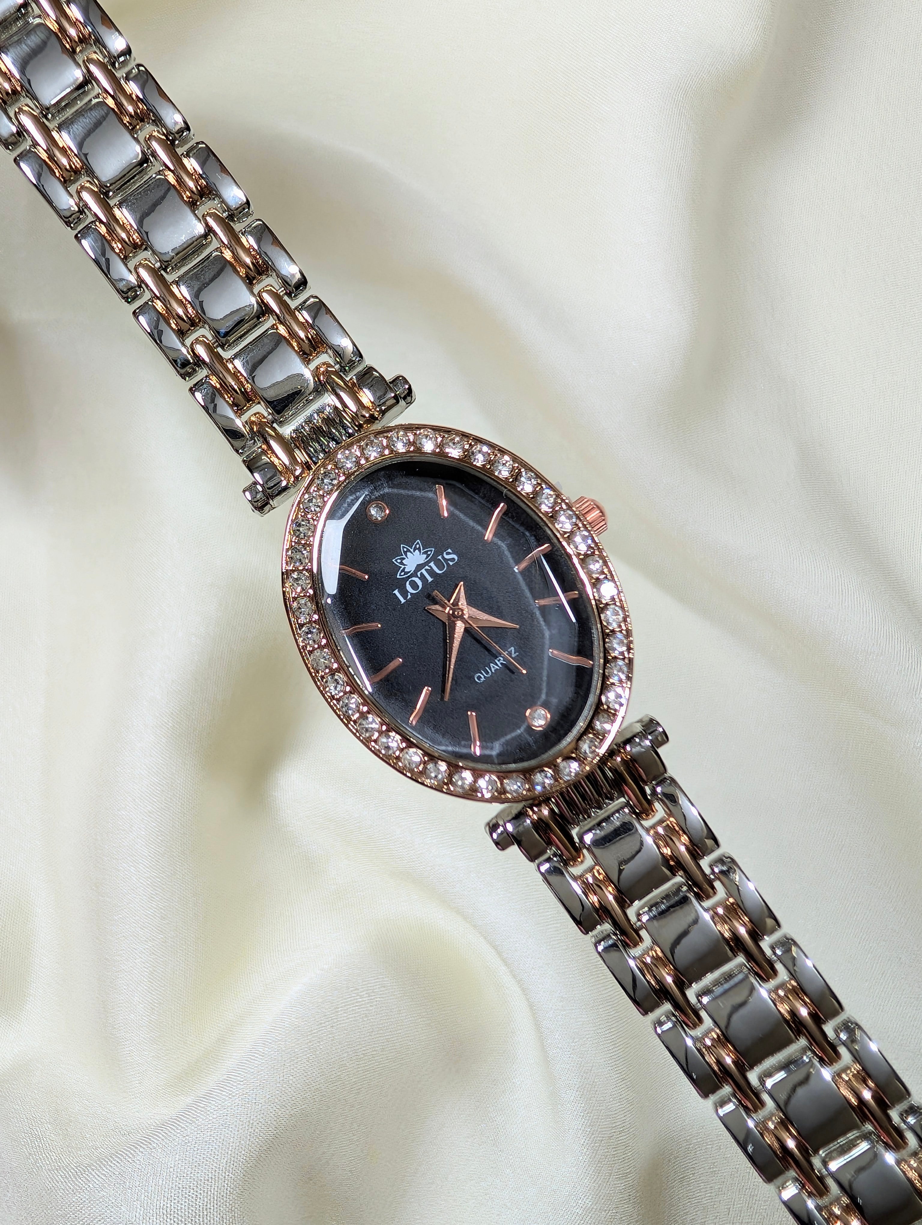 Lotus Oval Diamond Accent Watch