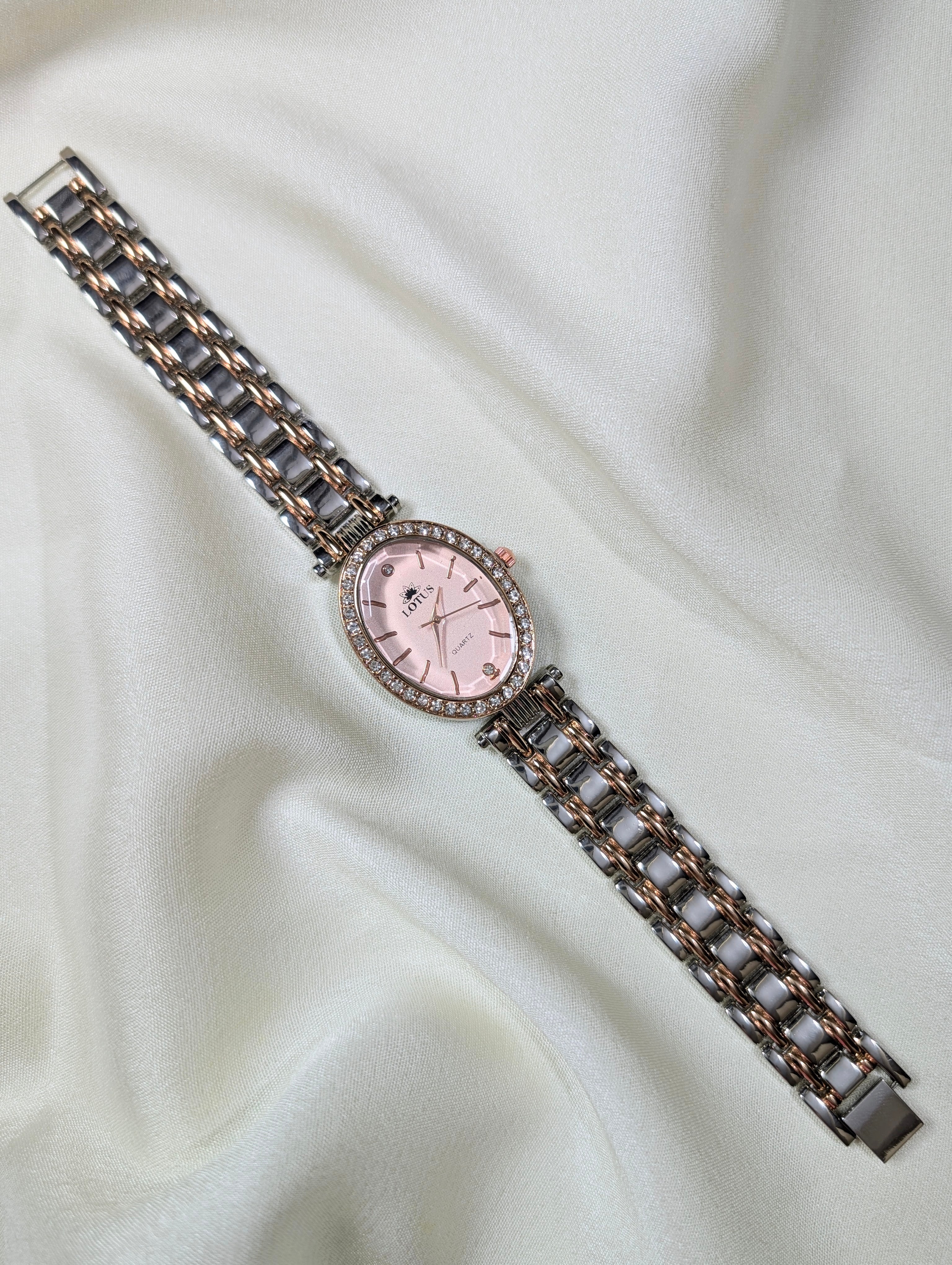 Lotus Oval Diamond Accent Watch