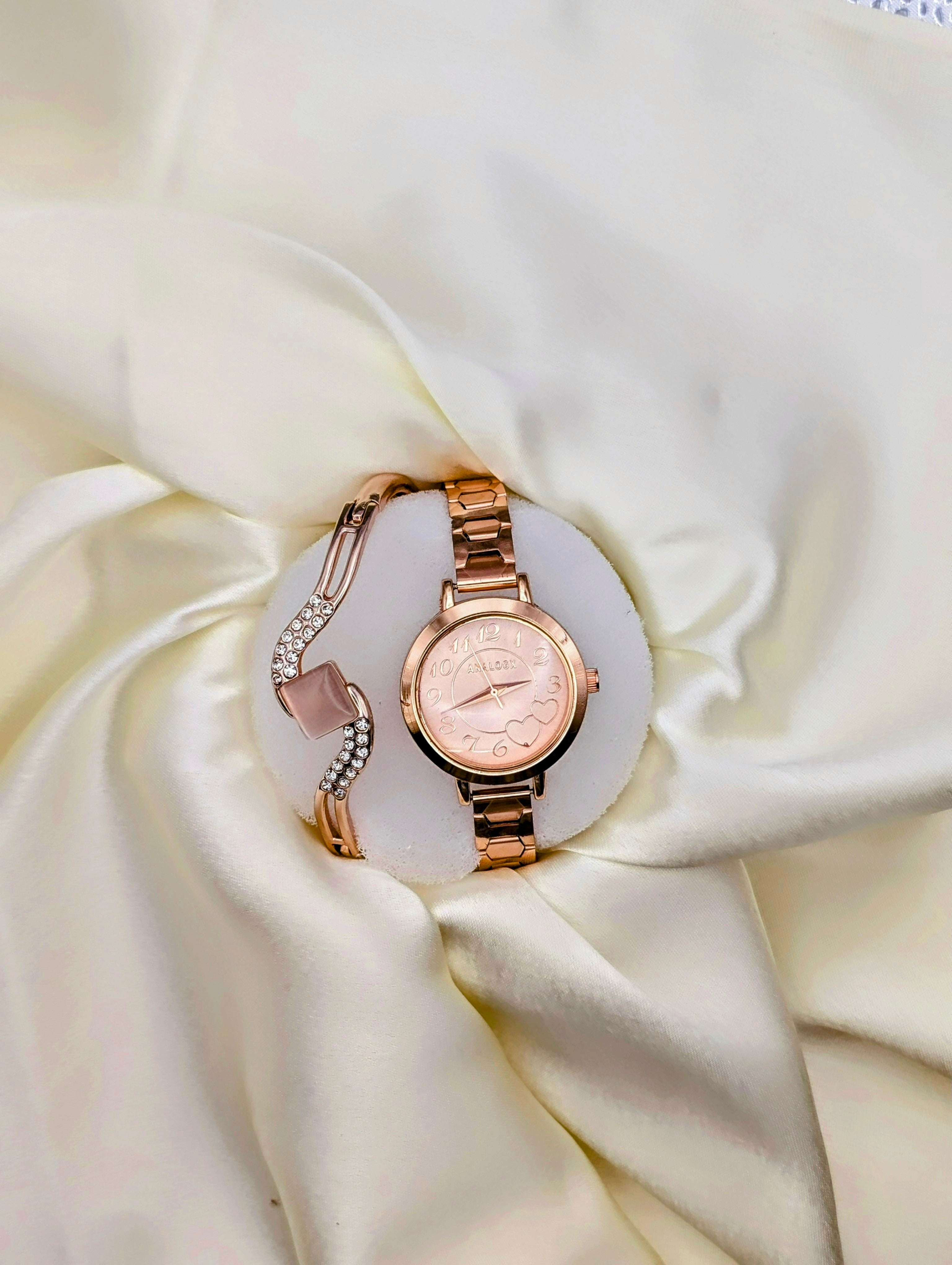 The Perfect Pair: Rose Gold Watch & Crystal Bracelets for women