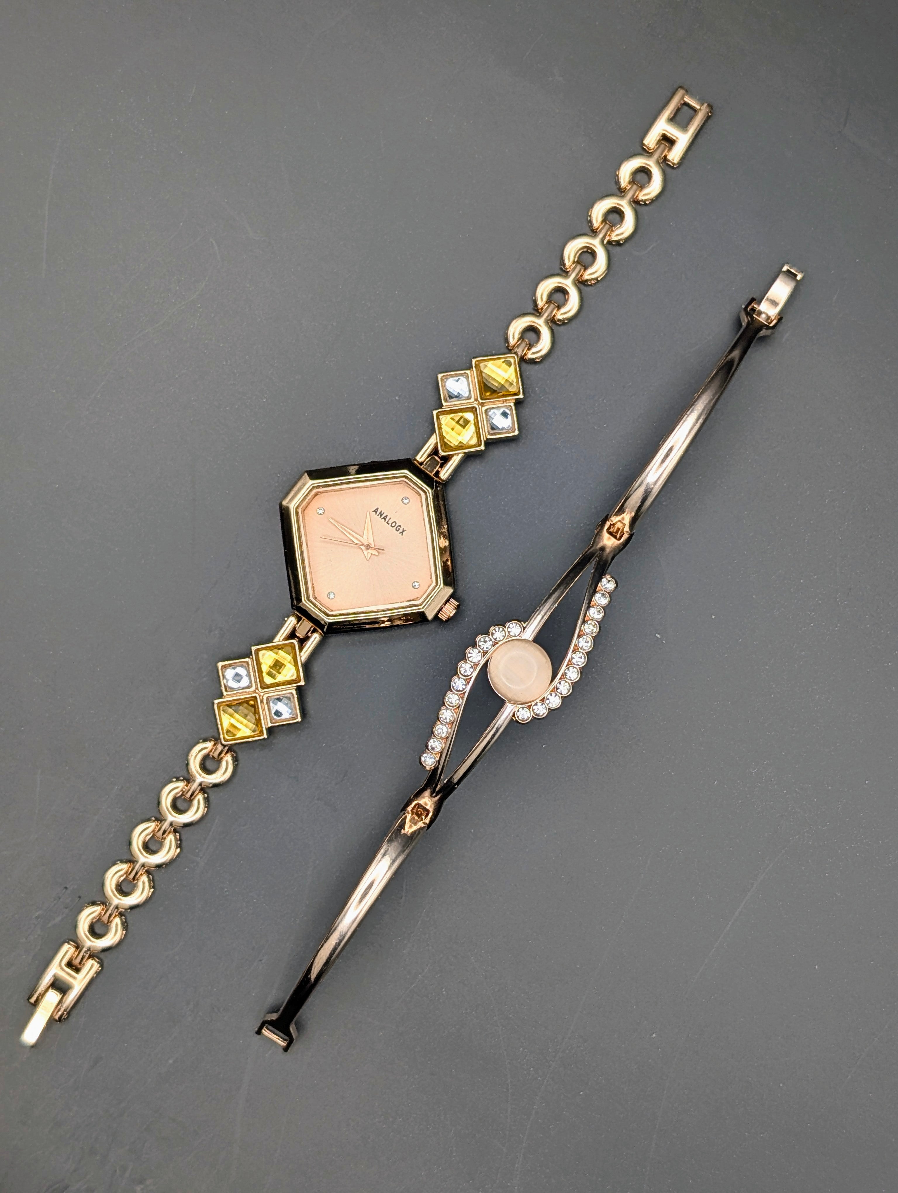Designer Gold Women’s Watch & Bracelet Set