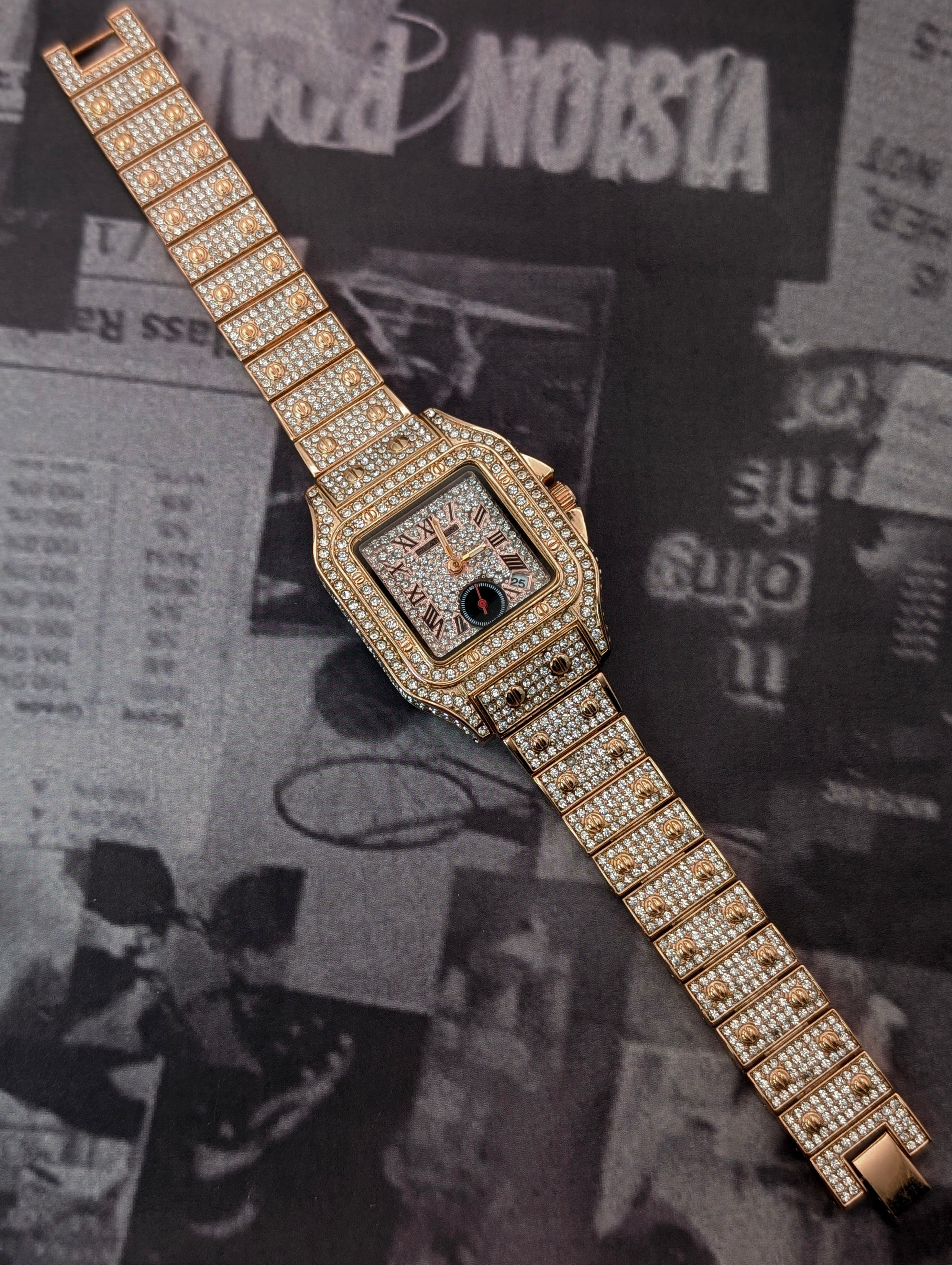 Rose Gold Floral Crystal Bracelet Watch