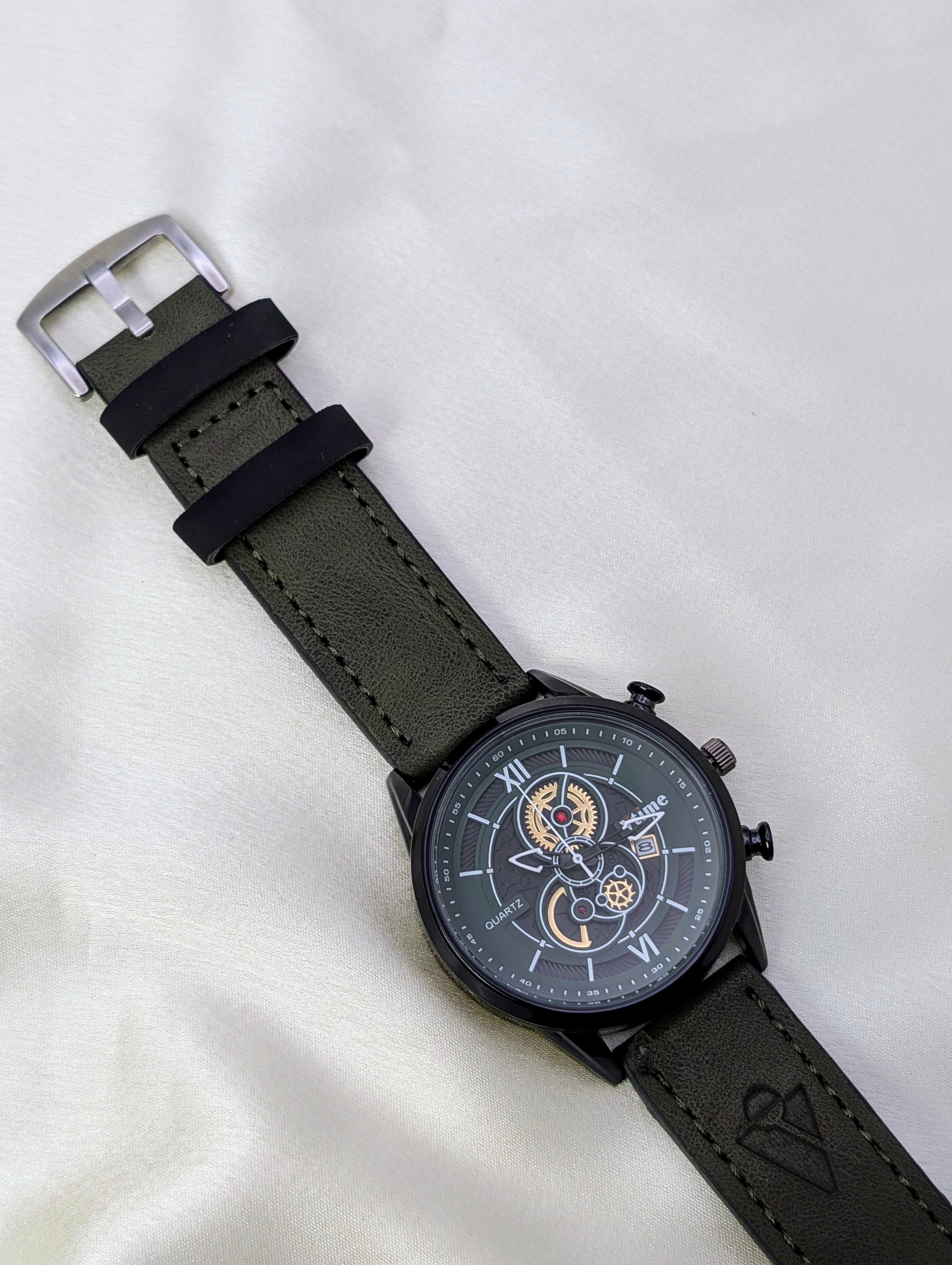 Stylish Gents' Watches: Black Dial & Colored Leather Straps for men
