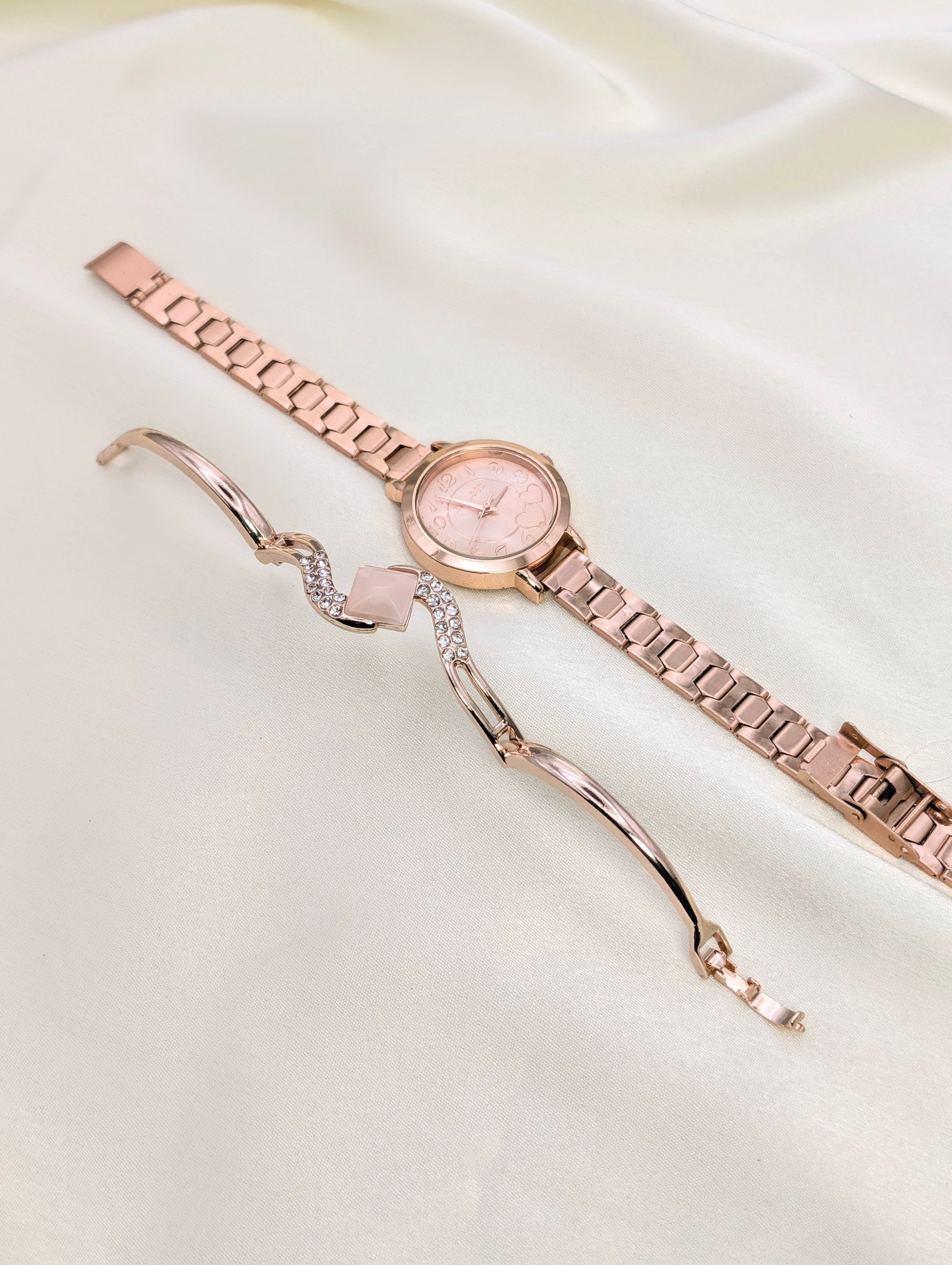 The Perfect Pair: Rose Gold Watch & Crystal Bracelets for women