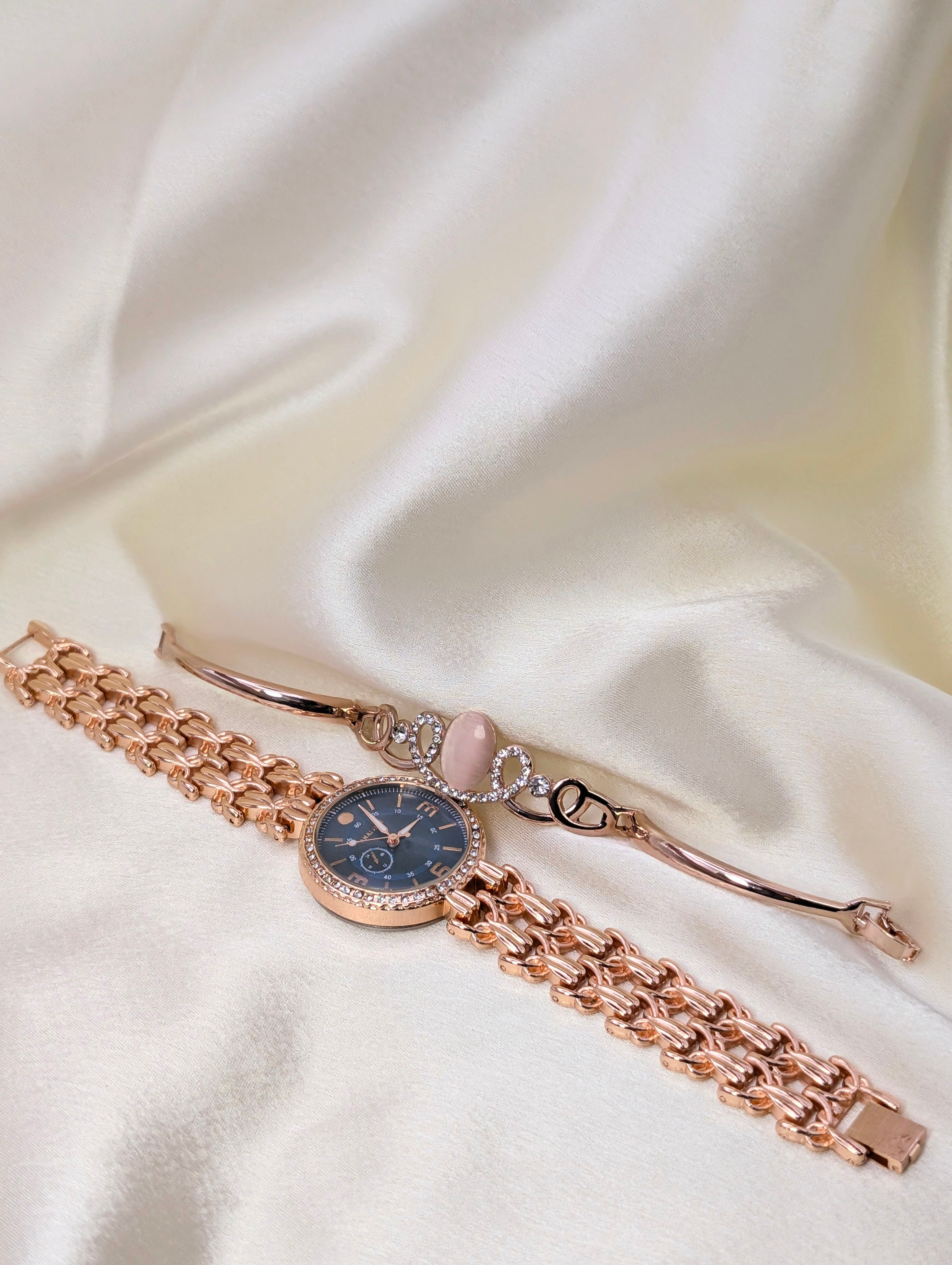 Timeless Appeal: Rose Gold Watch with Unique Bracelet for women