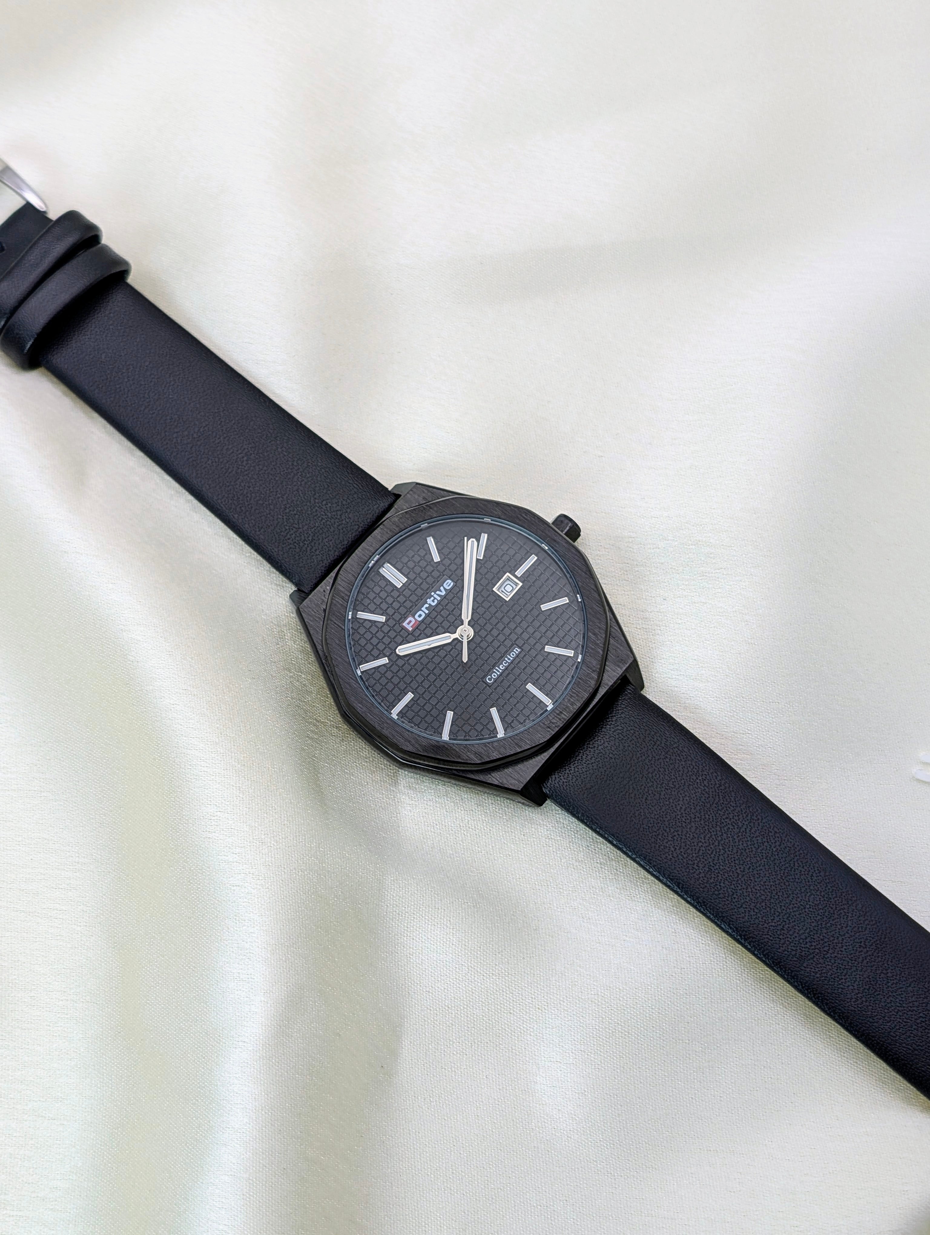 Portive Collector Series – Matte Black Textured Dial Watch - Waterproof watch for men