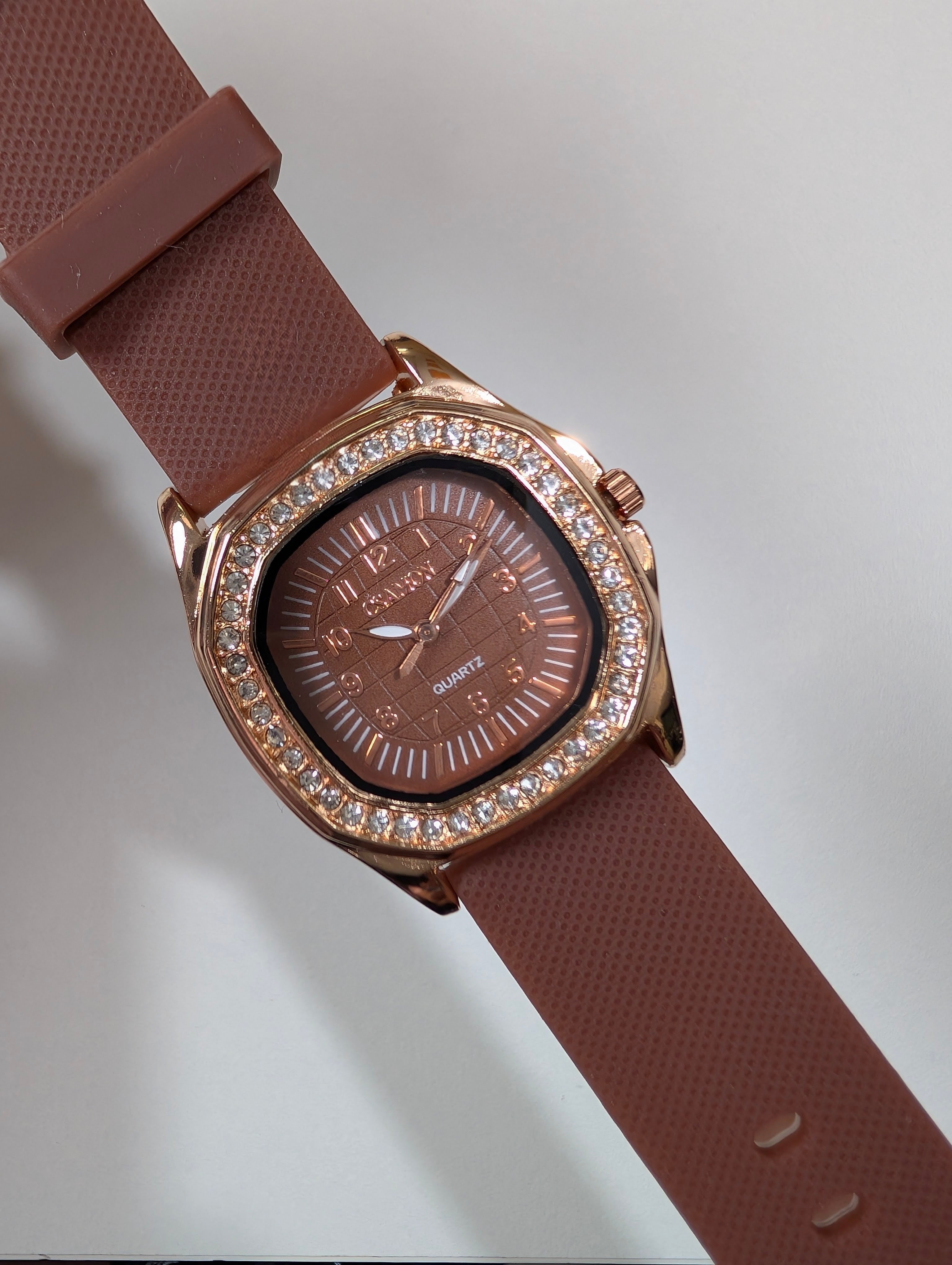 Elegant Women's Brown Crystal Watch