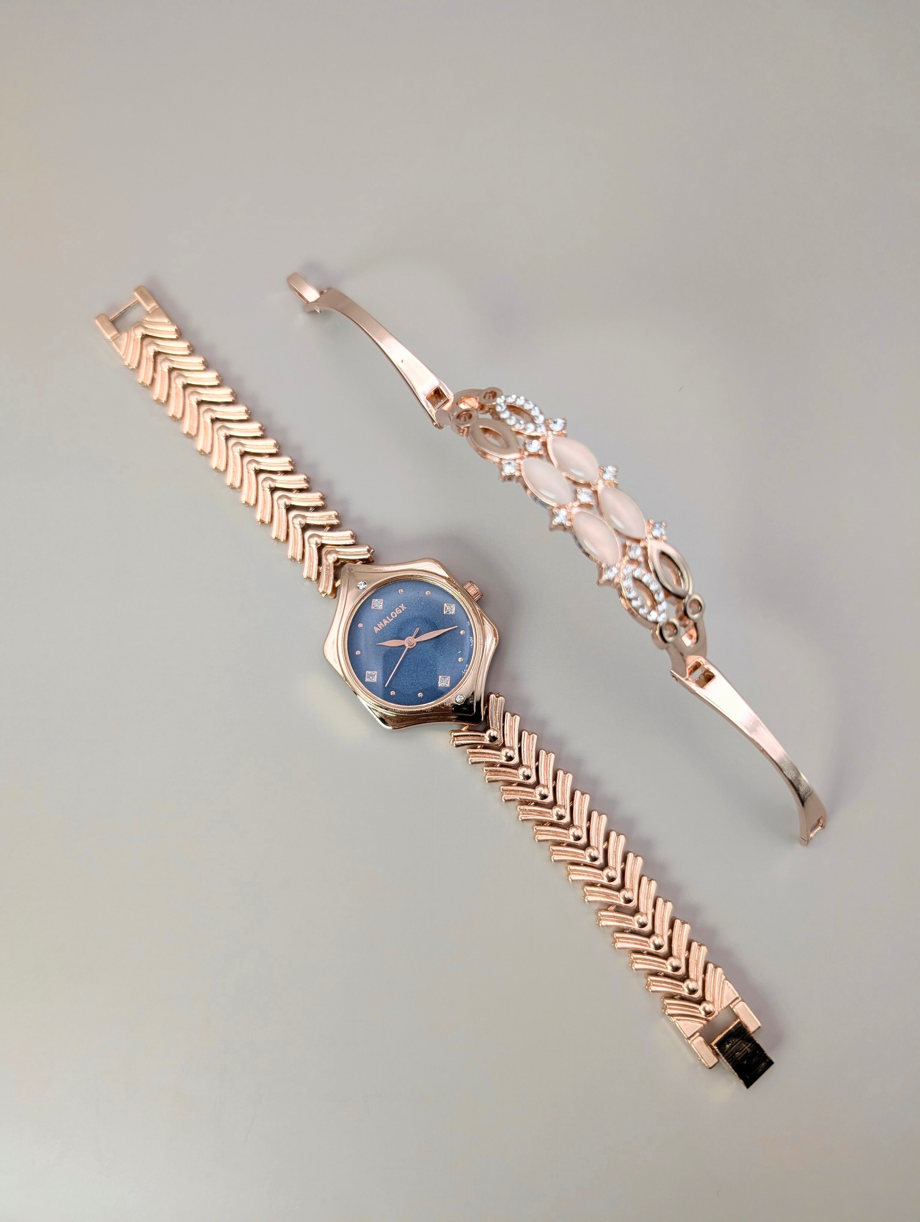 Elegant Rose Gold Women's Watch & Bracelet Set