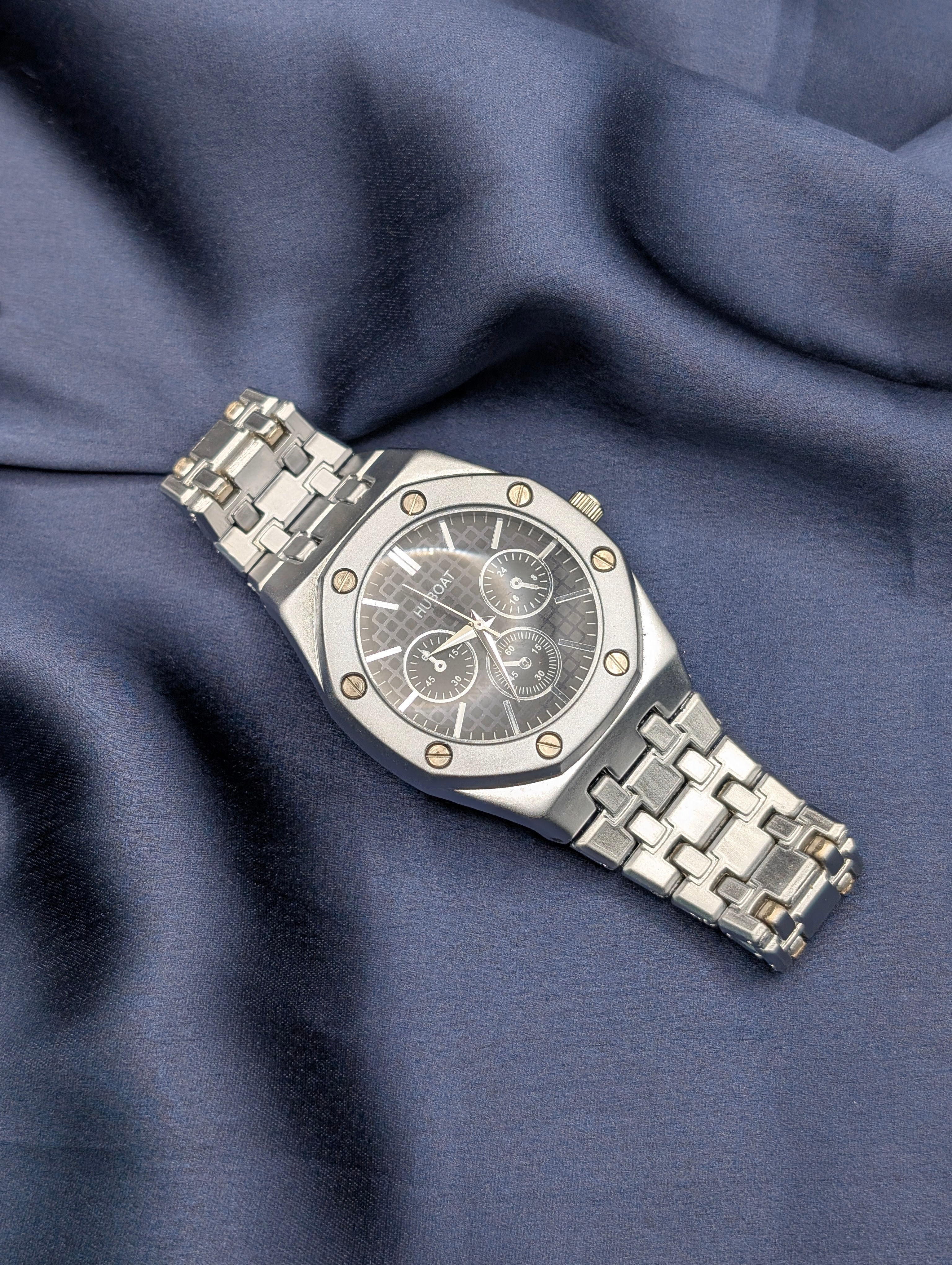 Bold Stainless Steel Chronograph Watch