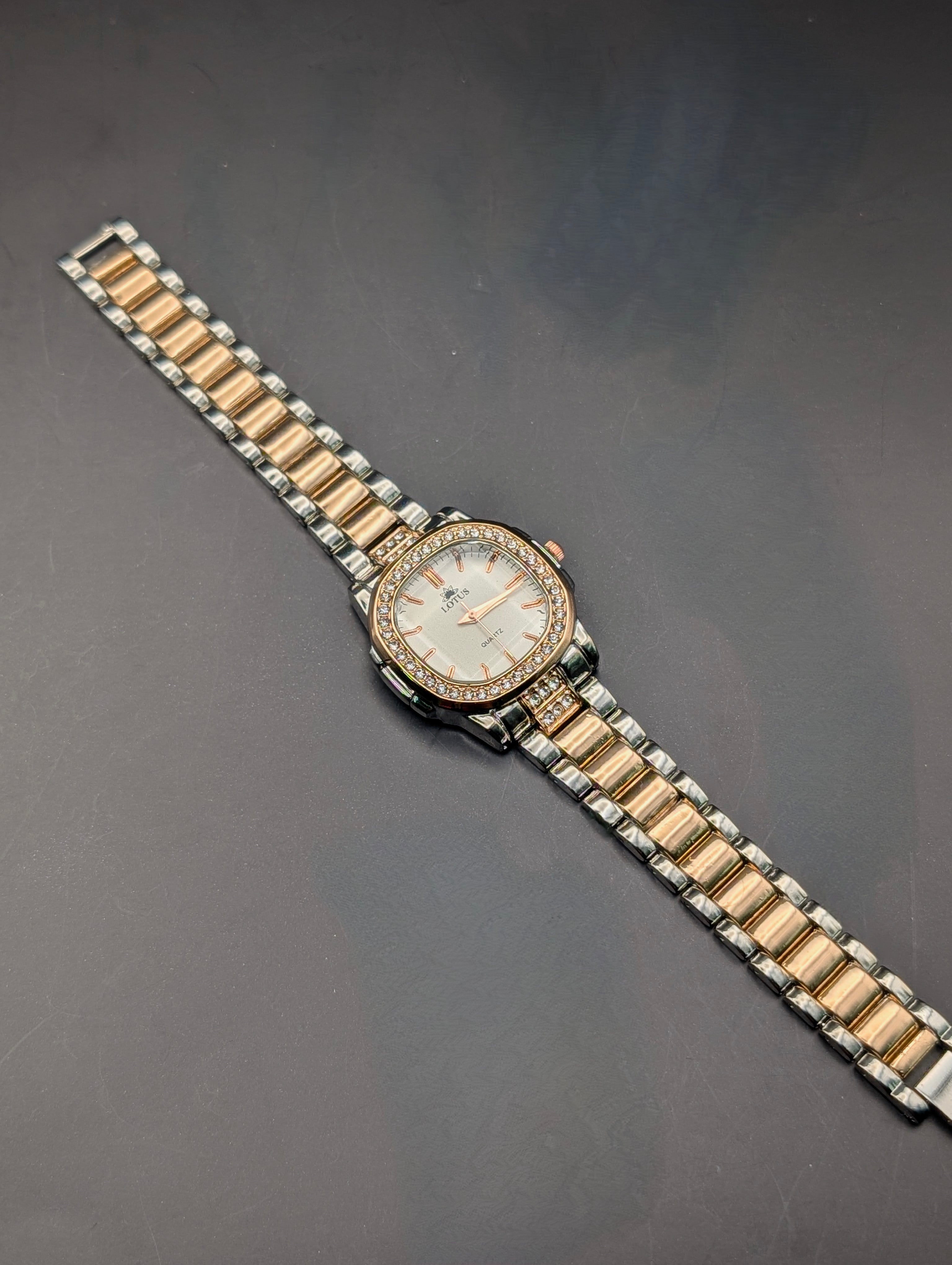 Elegant Lotus Ladies Watch – Crystal Studded Luxury