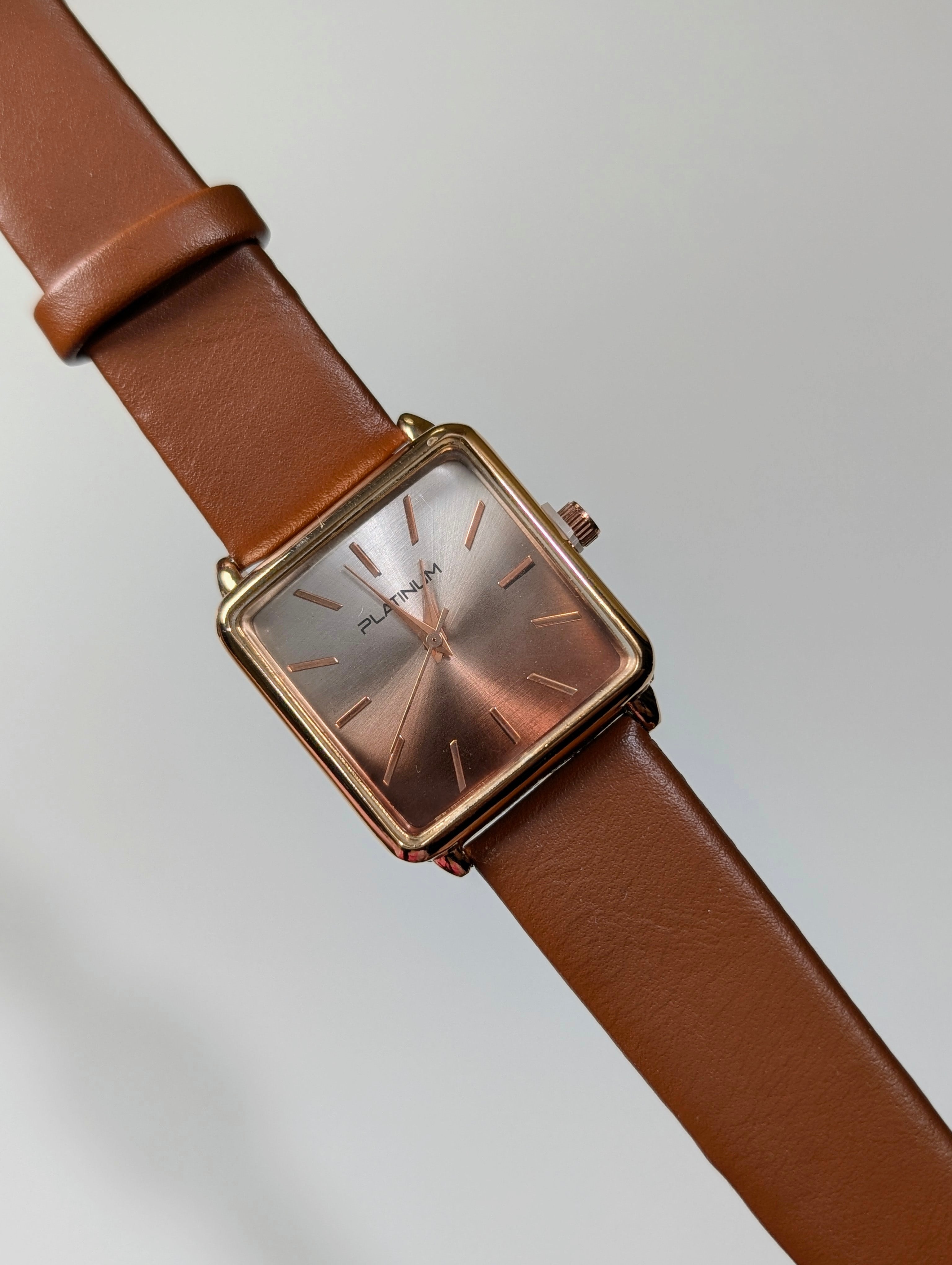 Minimalist Platinum Square Brown Watch