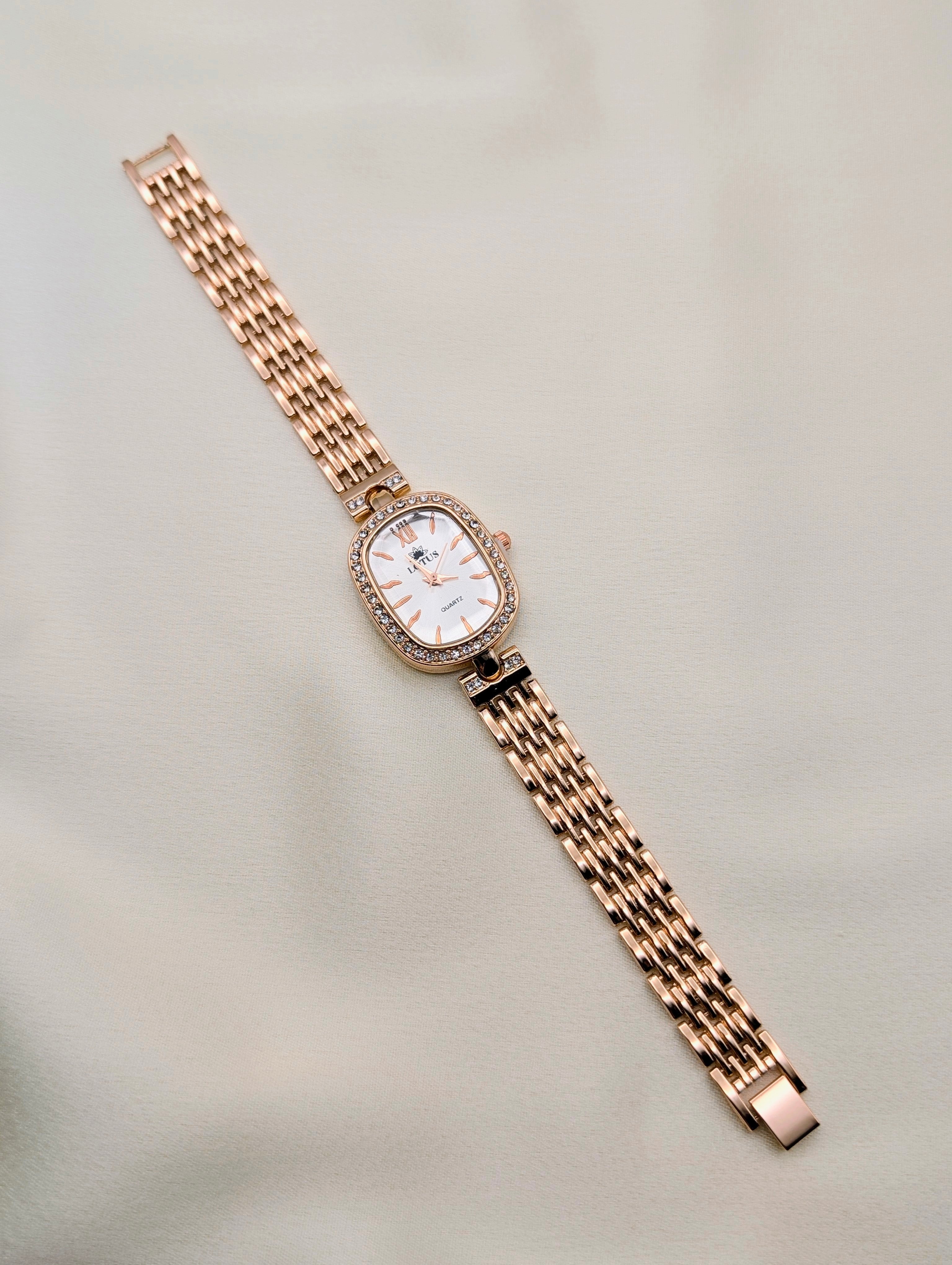 Women's Rose Gold Oval Dial Watch – LOTUS Crystal Elegance