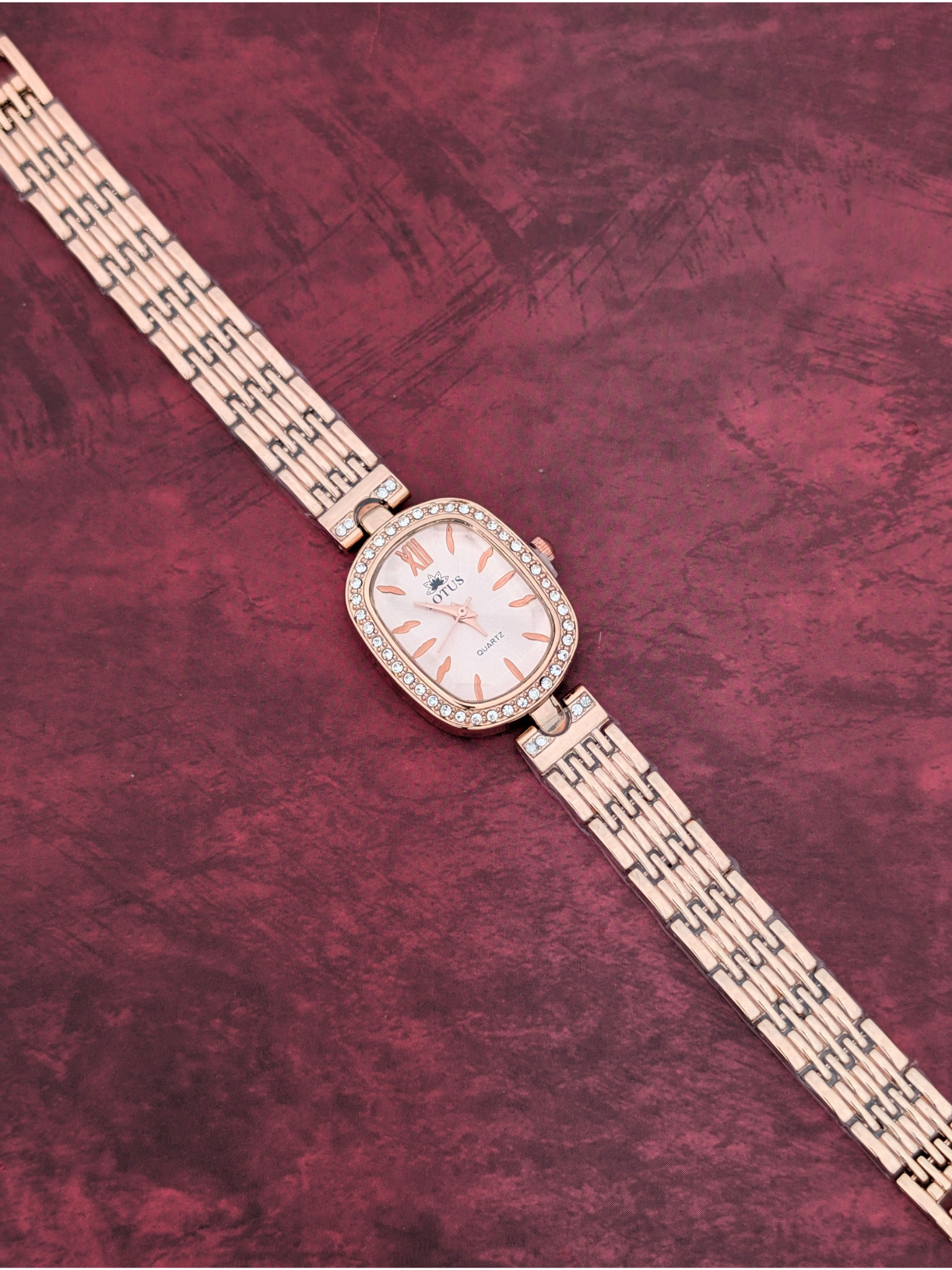 Women's Rose Gold Oval Dial Watch – LOTUS Crystal Elegance