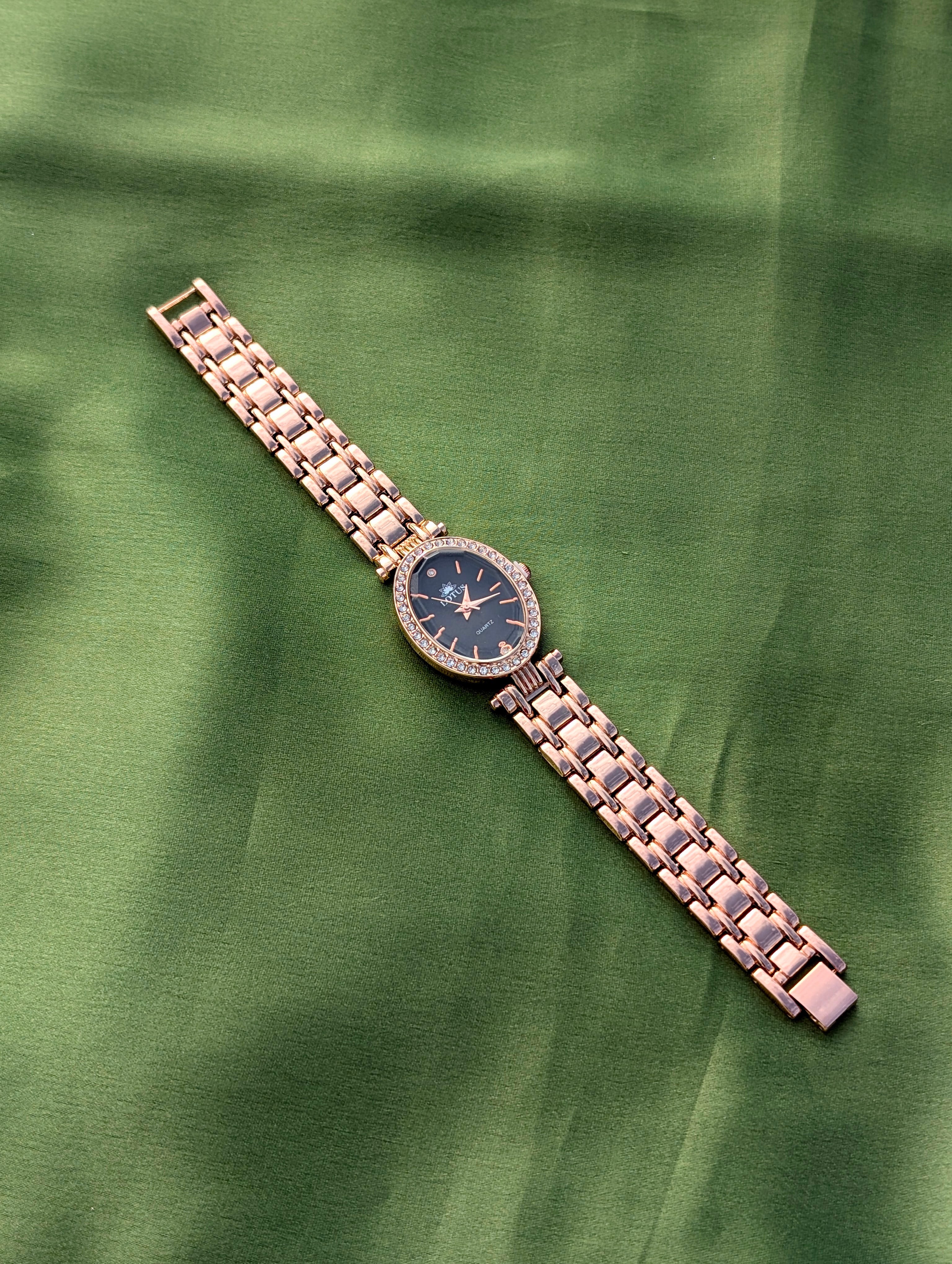 Elegant Oval Rose Gold Lotus Watch For Women
