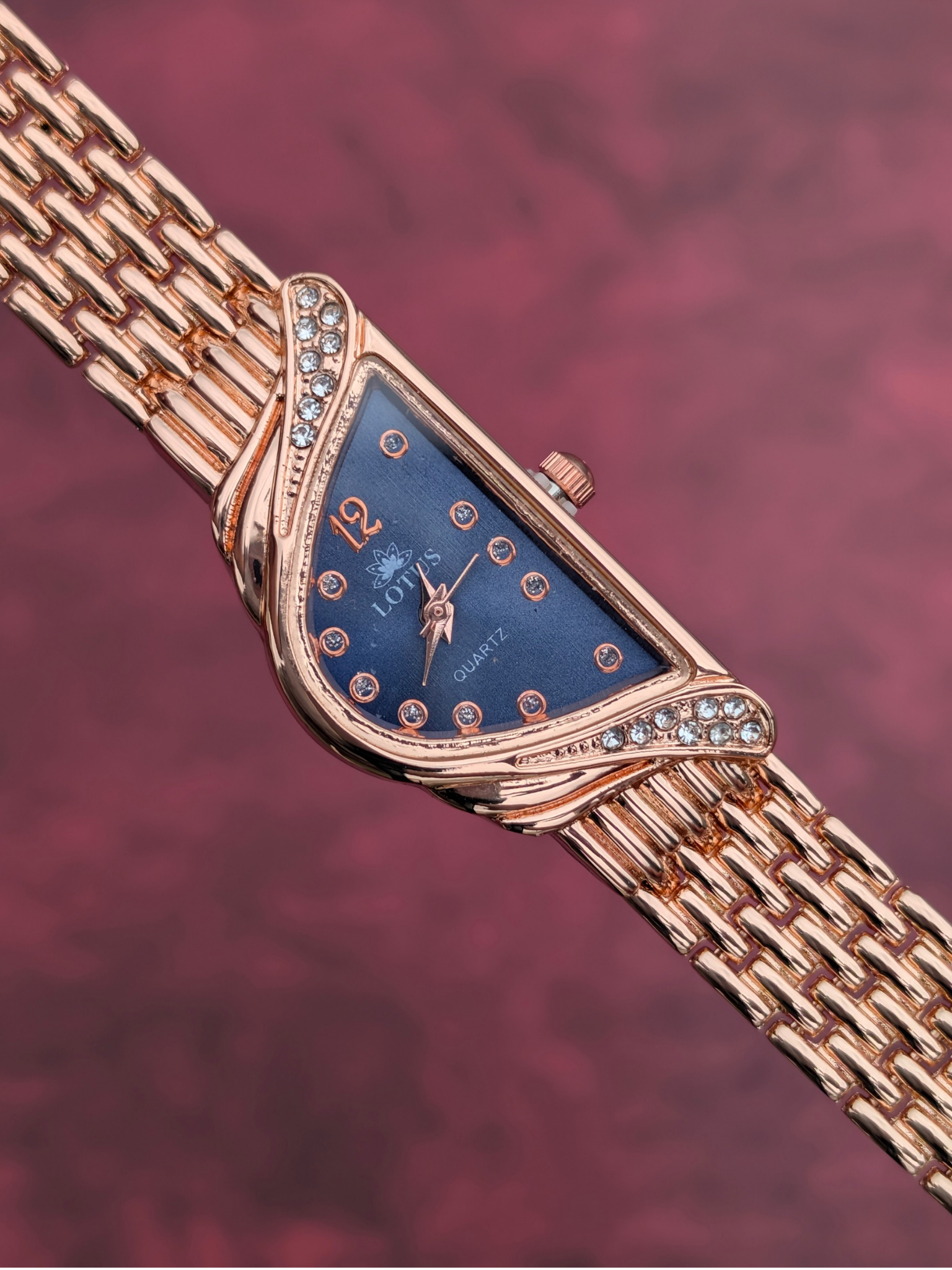Women's Designer Rose Gold Watch – Lotus Navy Dial (Swan Shape) For Women