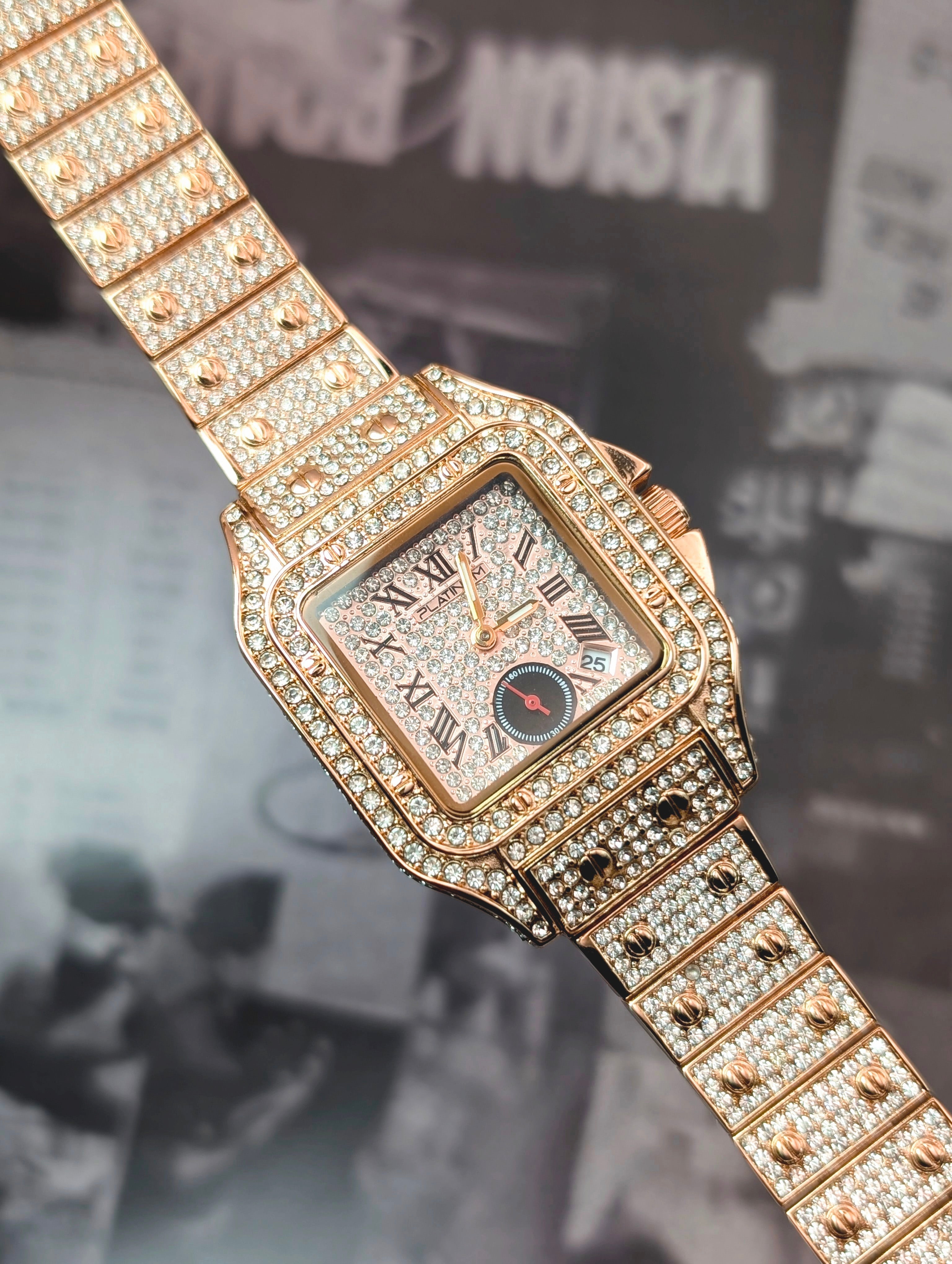 Rose Gold Floral Crystal Bracelet Watch