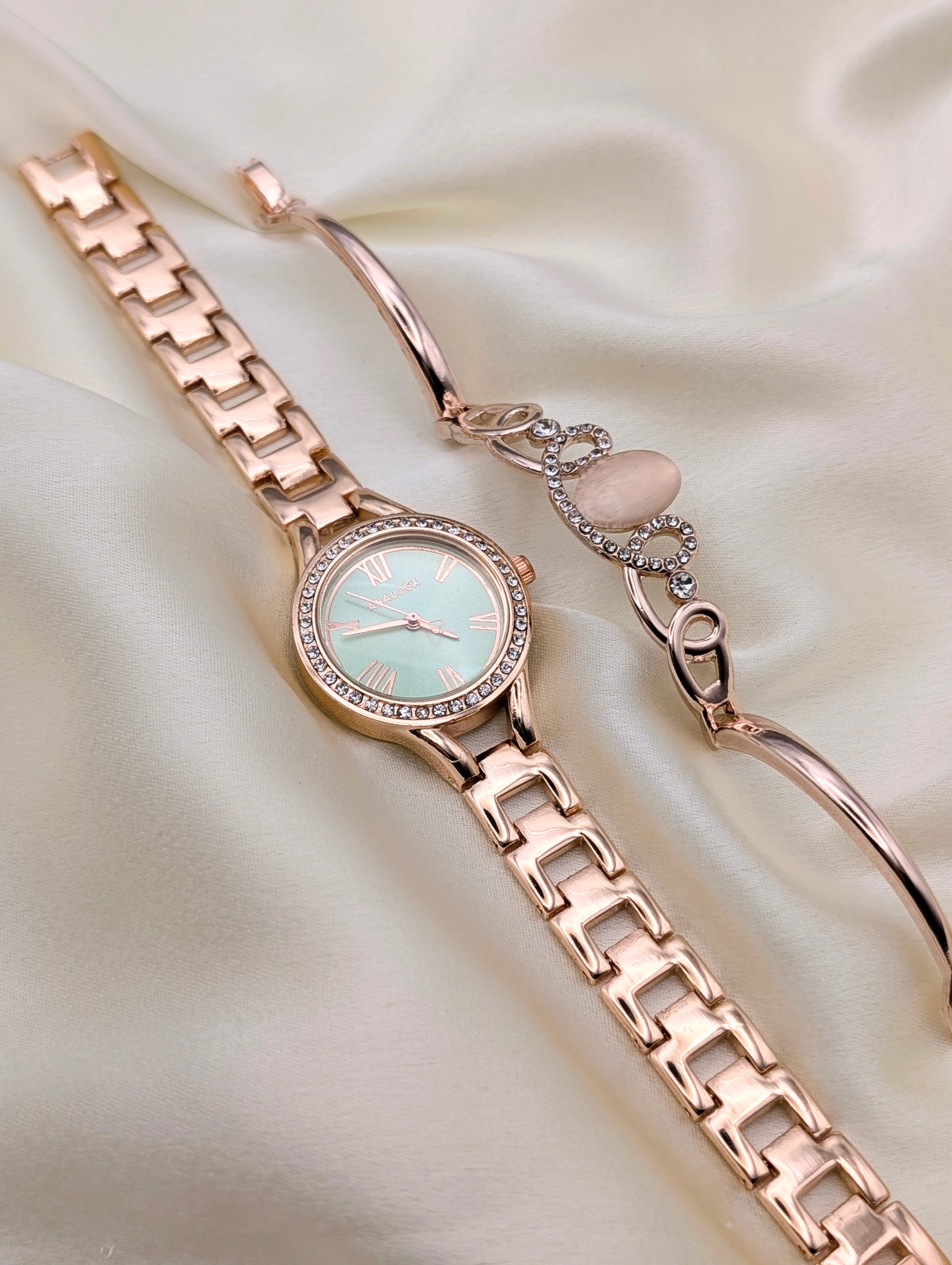Dazzling Rose Gold Watch with Unique Crystal Bracelet for women