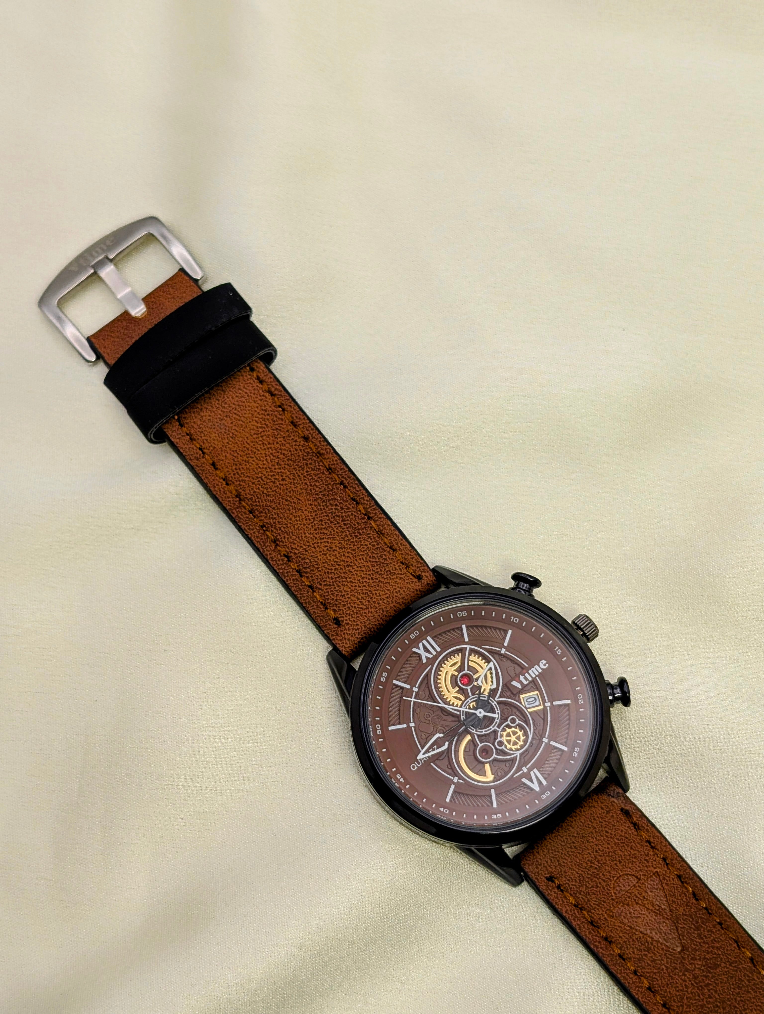 Stylish Gents' Watches: Black Dial & Colored Leather Straps for men