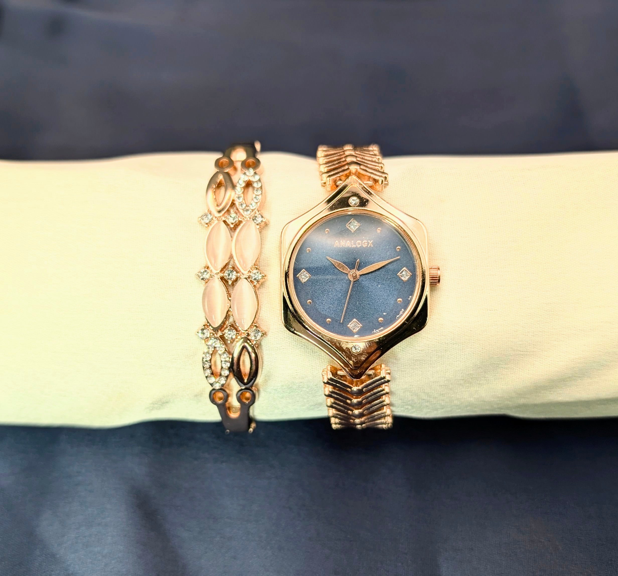 Elegant Rose Gold Women's Watch & Bracelet Set