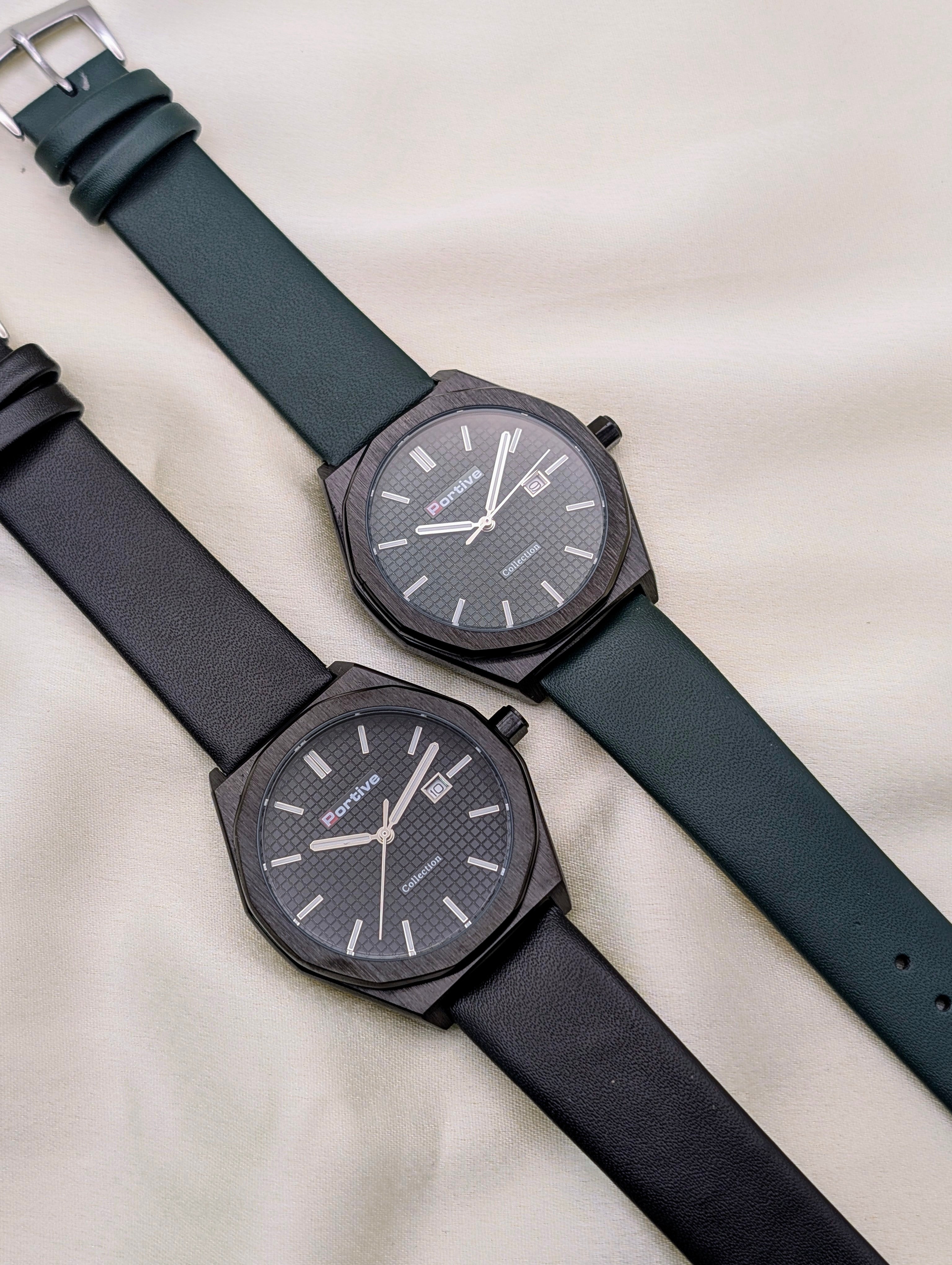 Portive Collector Series – Matte Black Textured Dial Watch - Waterproof watch for men