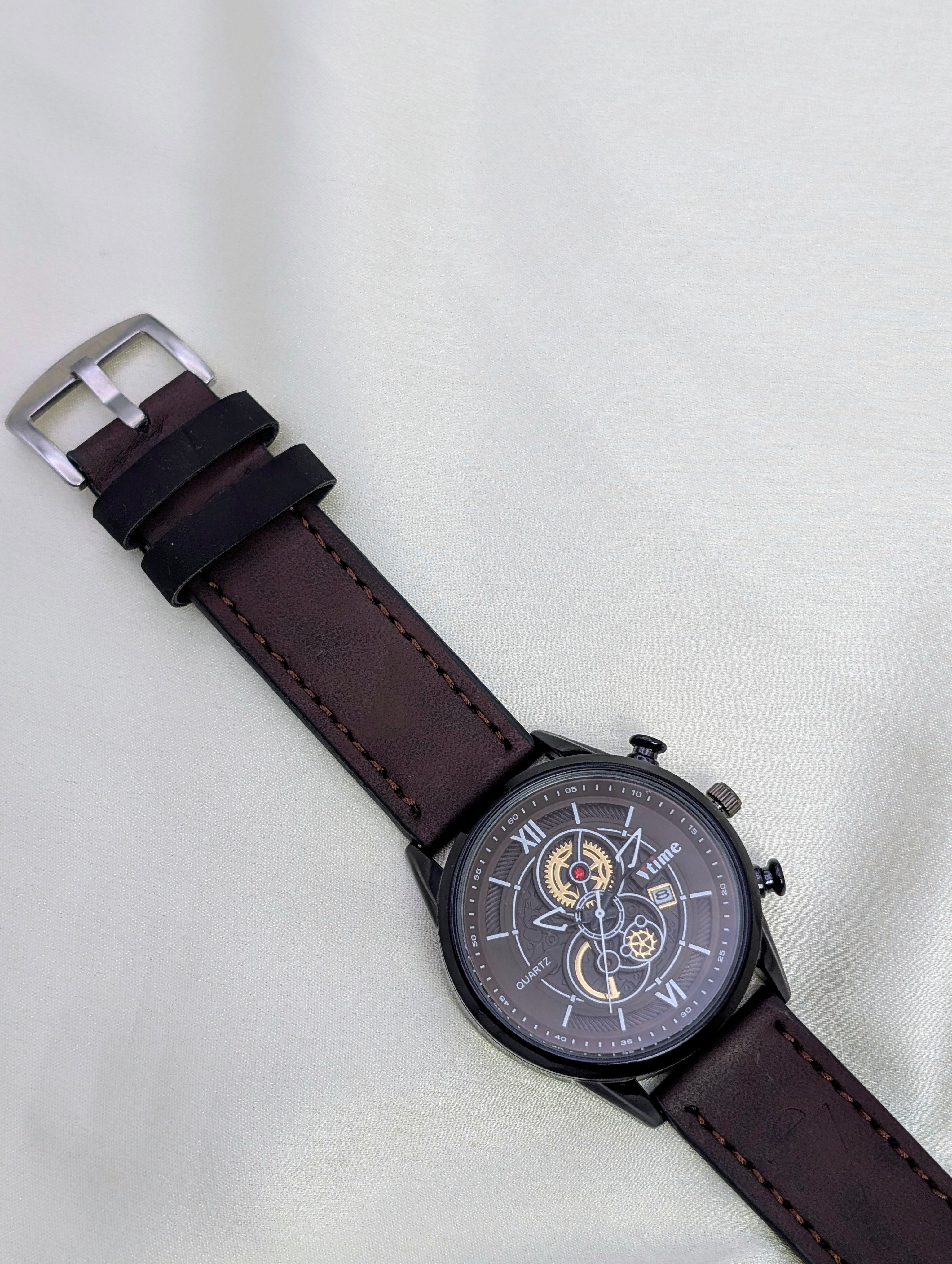 Stylish Gents' Watches: Black Dial & Colored Leather Straps for men