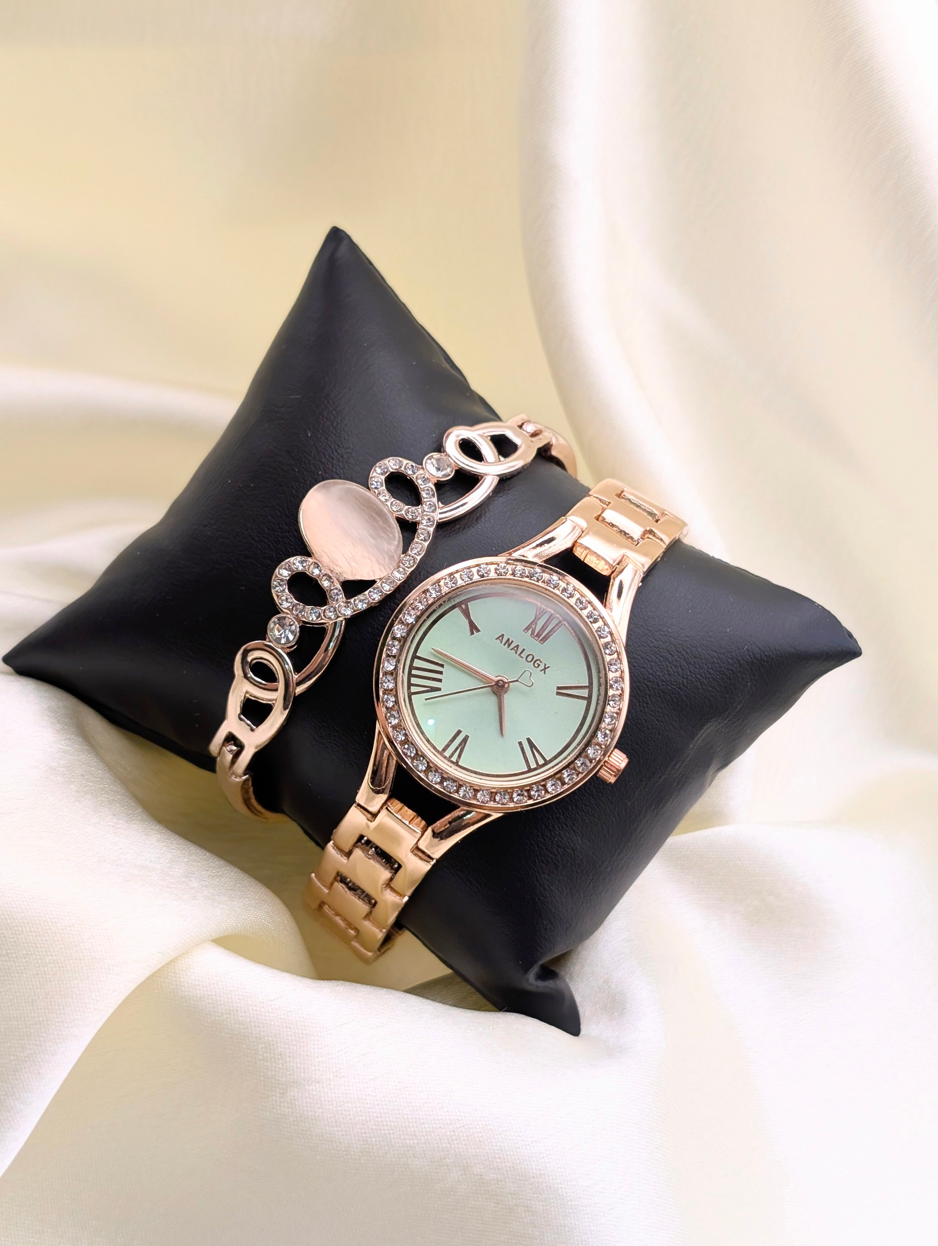 Dazzling Rose Gold Watch with Unique Crystal Bracelet for women